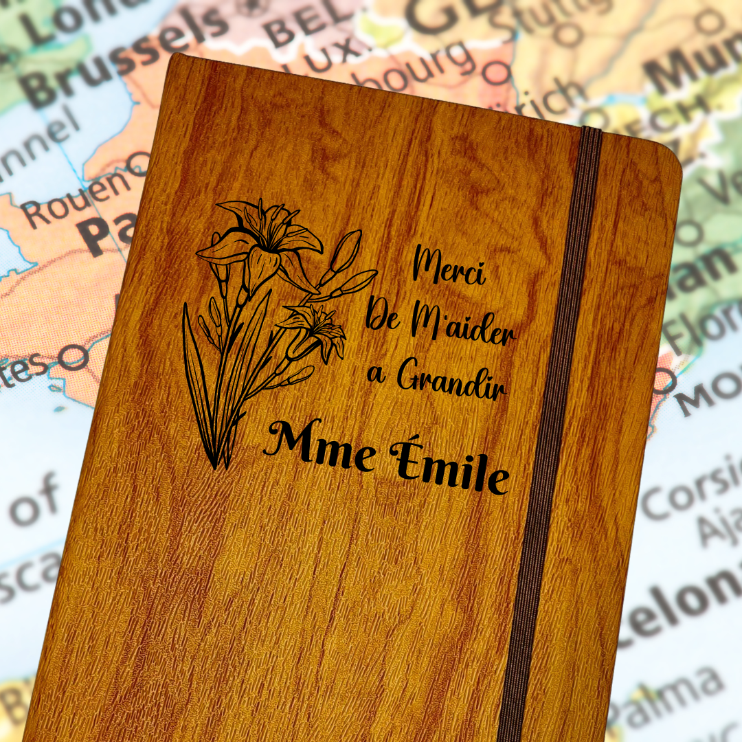 Personalized French Teacher Notebook Gift - Thank you for helping me grow