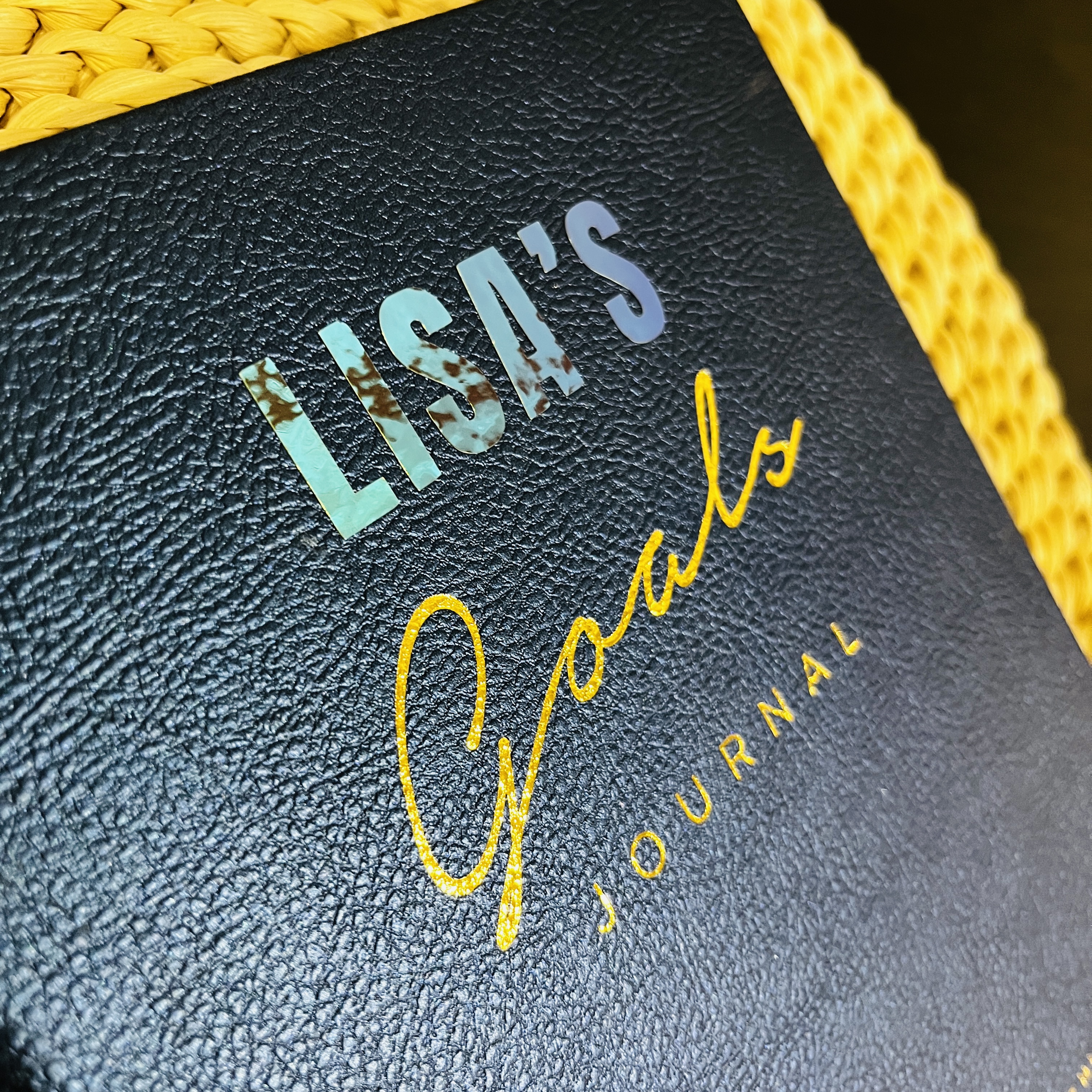 Personalized Goals Journal, Hardcover Daily Goal Planner, Productivity Log Tracker Custom Dreams Gratitude Diary Blue and Gold Embossed