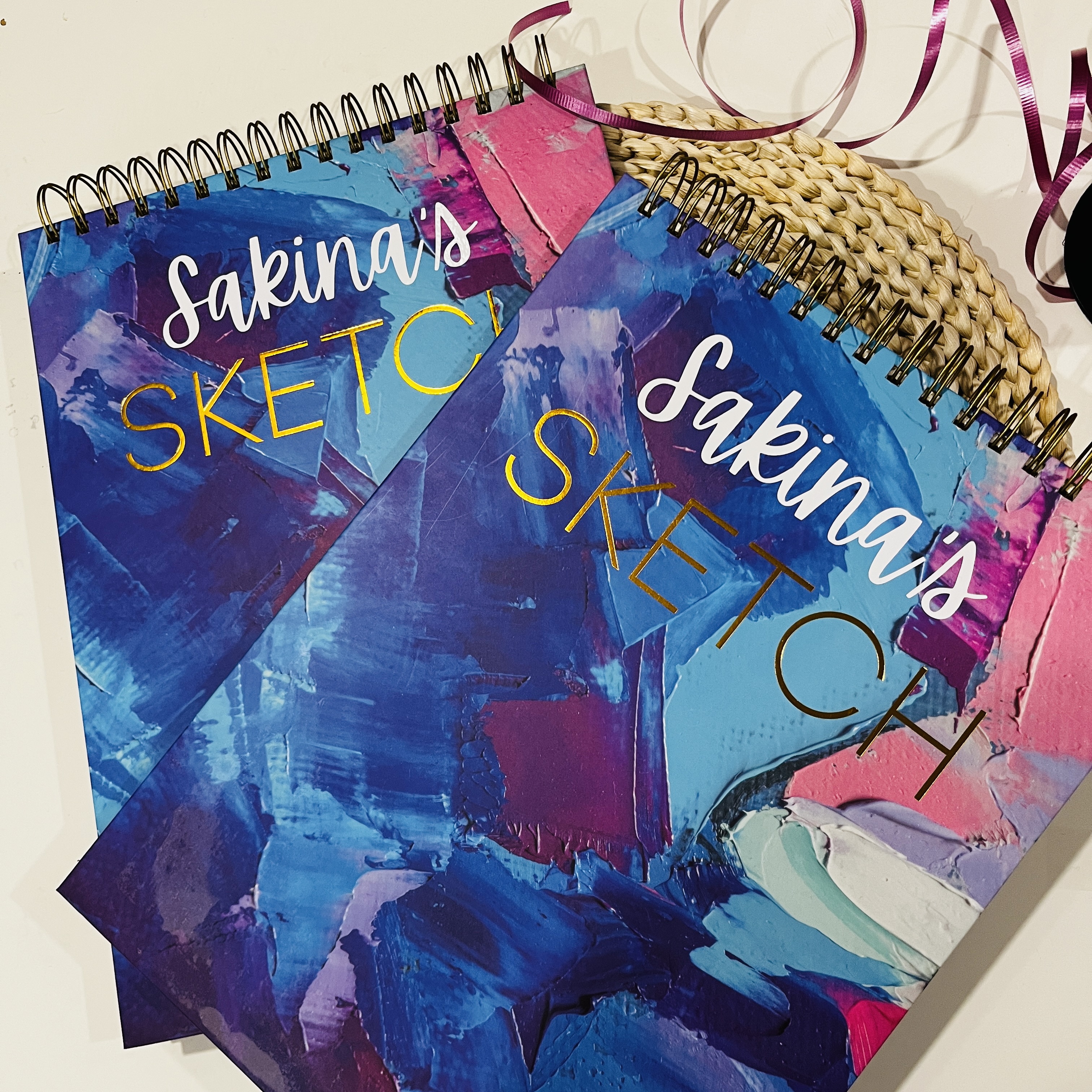 Personalized Gold Embossed Sketchbook Gift for Artist,  Hardcover Sketchbook for Down Syndrome, Custom Spiral Bound Drawing book Gift her