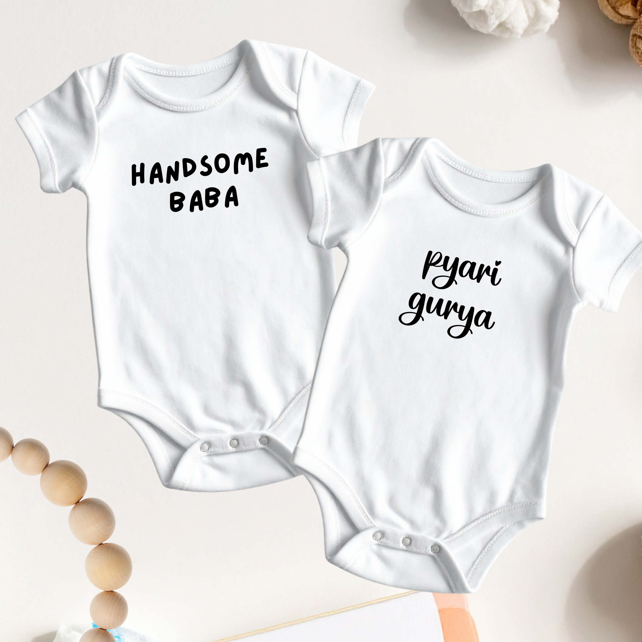 Custom Muslim Baby Onesie – “Handsome Baba” or “Pyari Gurya” | Cute Urdu Baby Bodysuit Gift