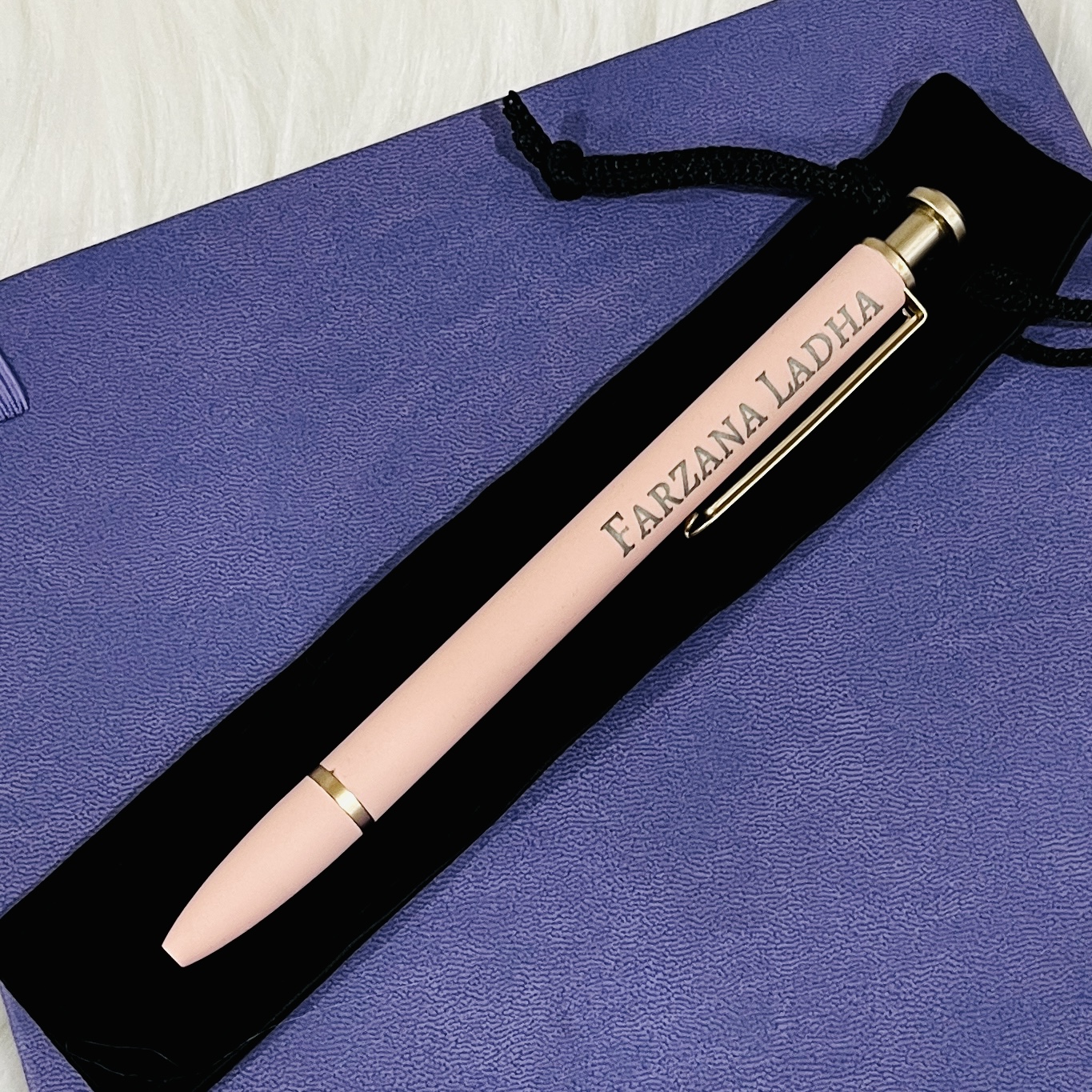 Custom Name Engraved Pastel Pen Gifts in Velvet Pouch