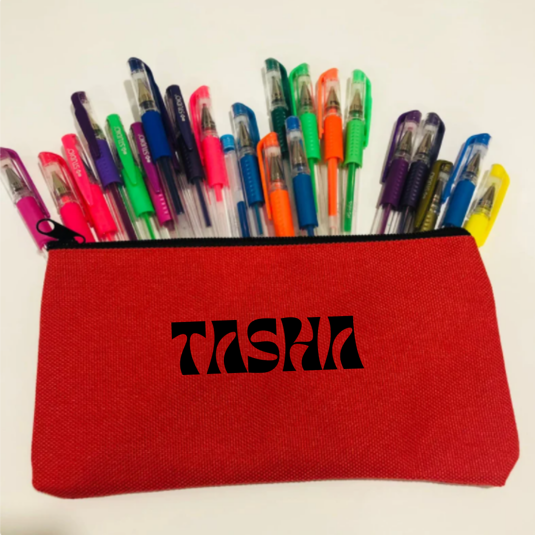 Custom Kids Pencil Case, Pencil Pouch, Custom Canvas Pouch Bag, Color Pencils Case, Black Blue Green Red School Pencil Case