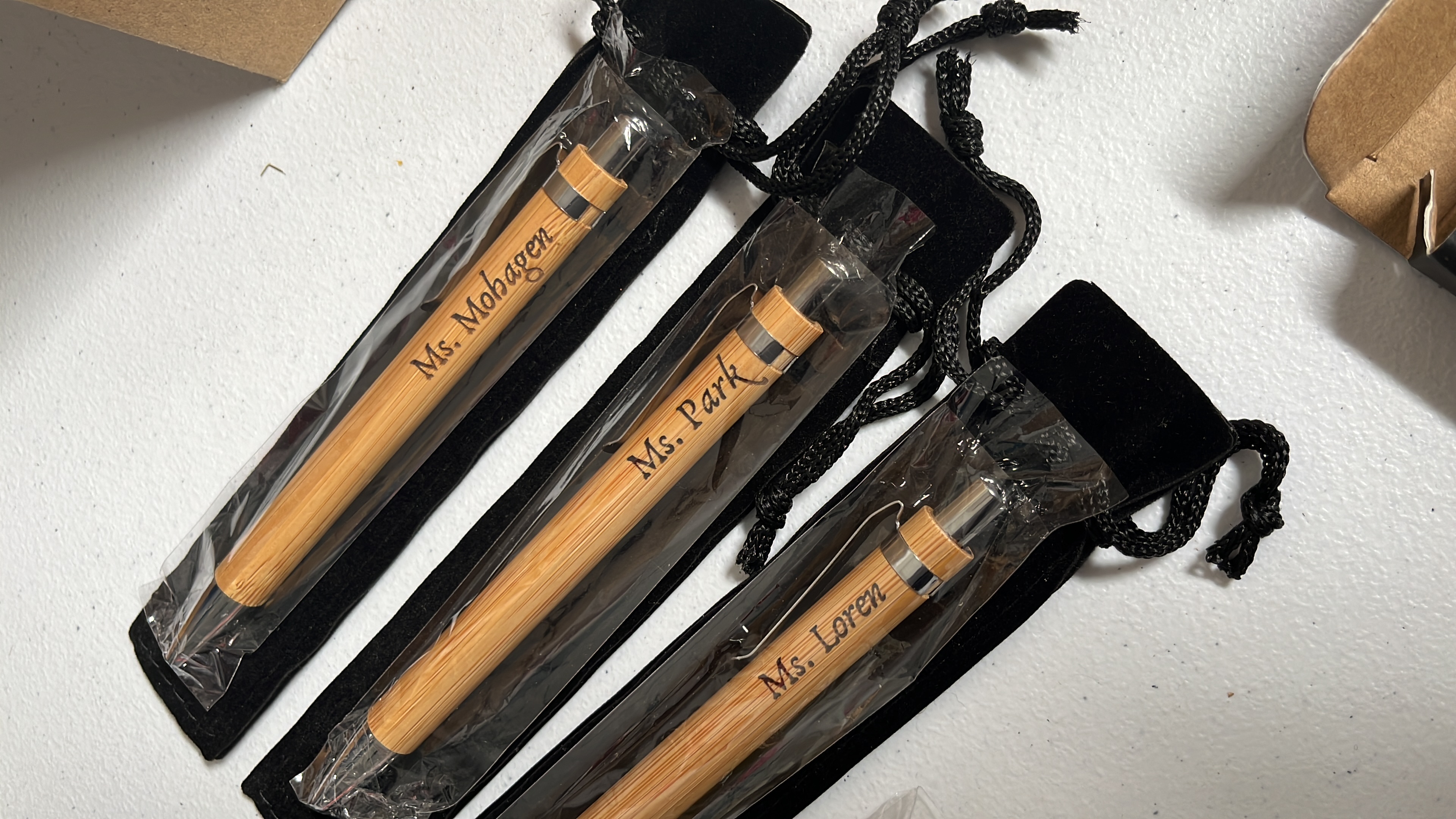 Custom Engraved Teacher Pen Gifts in Velvet Pouch