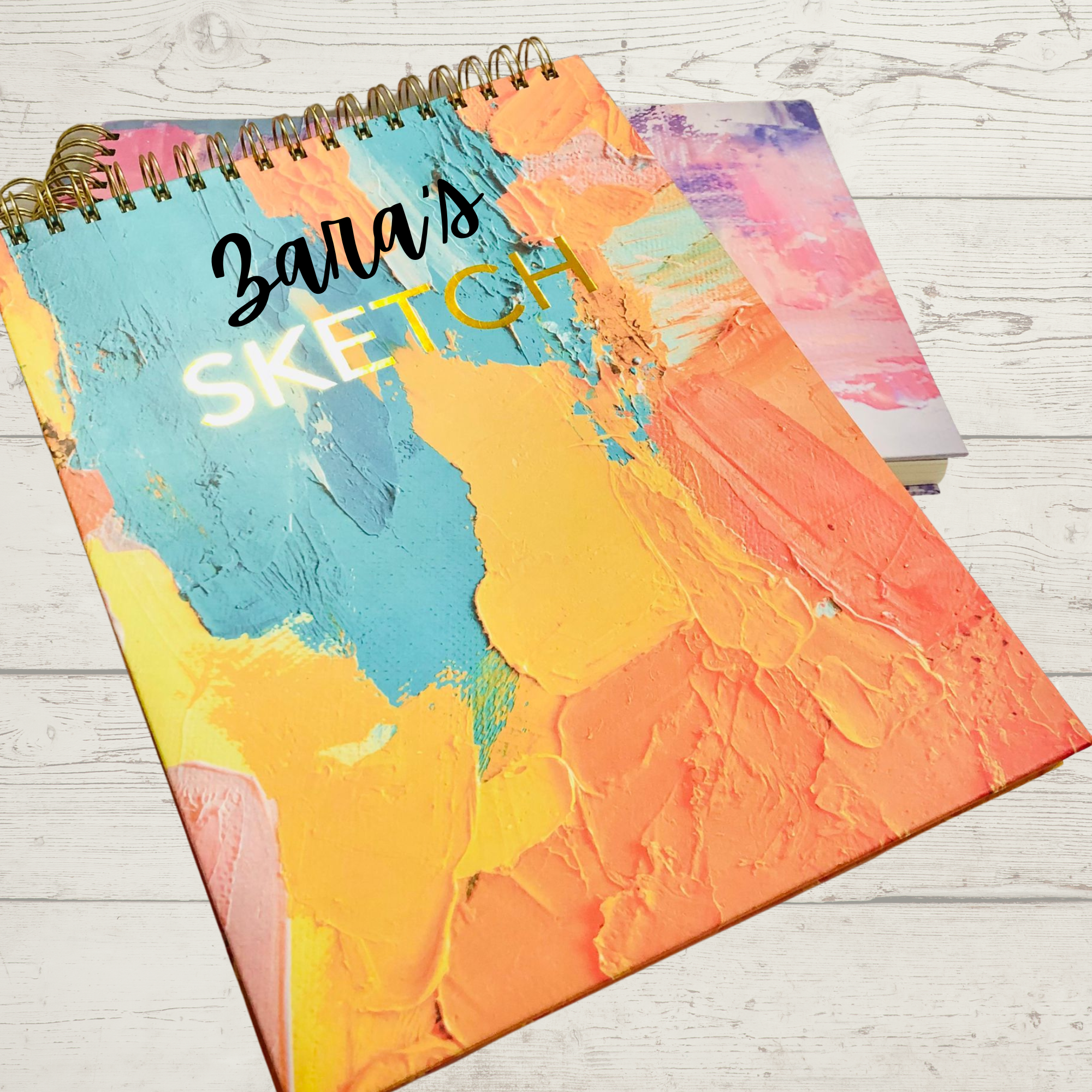 Personalized Gold Embossed Sketchbook Gift for Artist,  Hardcover Sketchbook for Down Syndrome, Custom Spiral Bound Drawing book Gift her