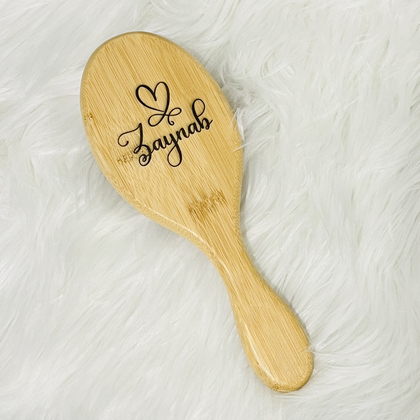 Custom Engraved Heart Name Paddle Bamboo Hair Brush
