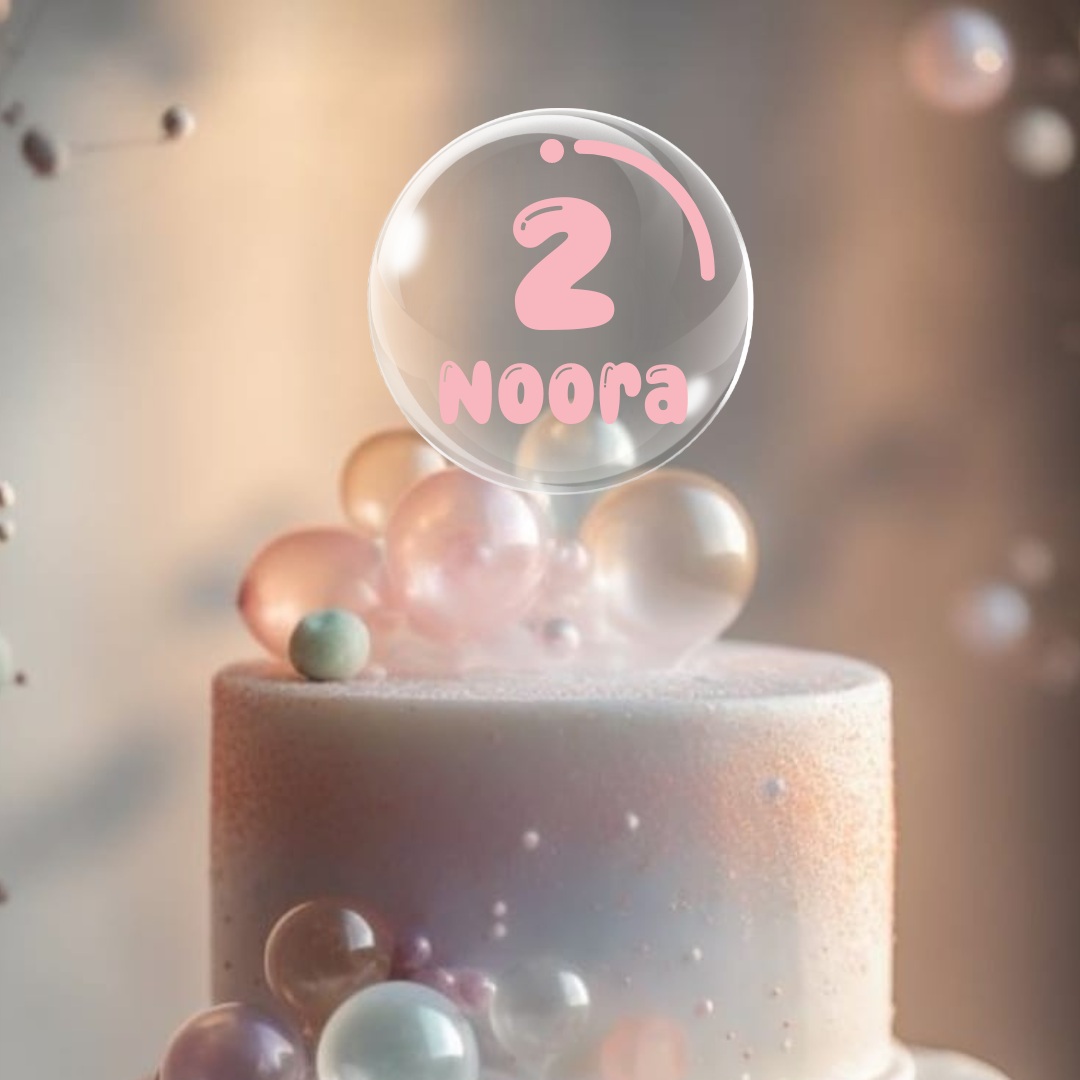 Happy Birthday Custom Name & Age Round Acrylic Cake Topper – Personalized Bubble Font Birthday Decoration