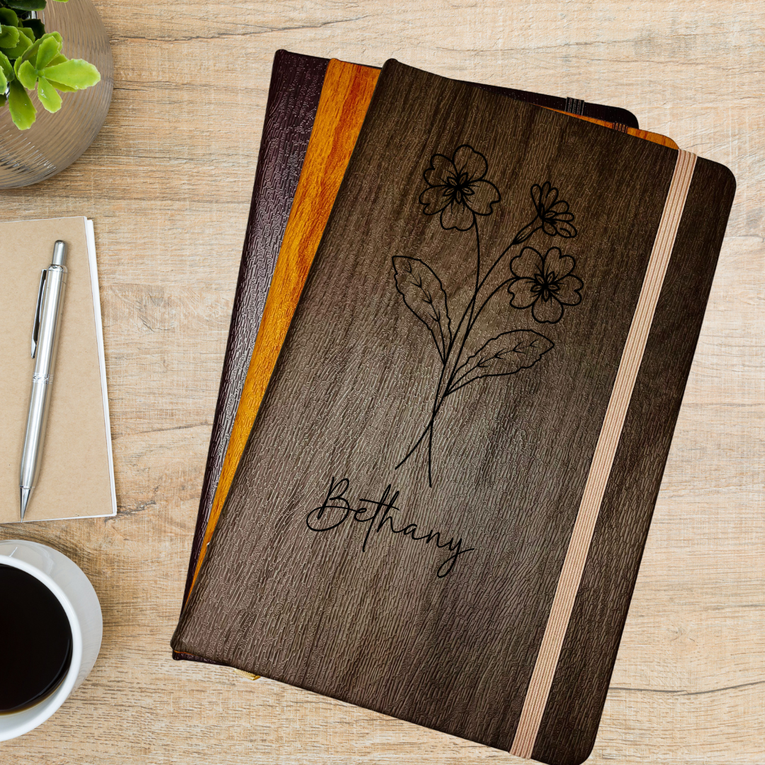 Personalized Birth Flower Journal Gift for Girlfriend, Custom Name Engraving, Unique Gift for mom her
