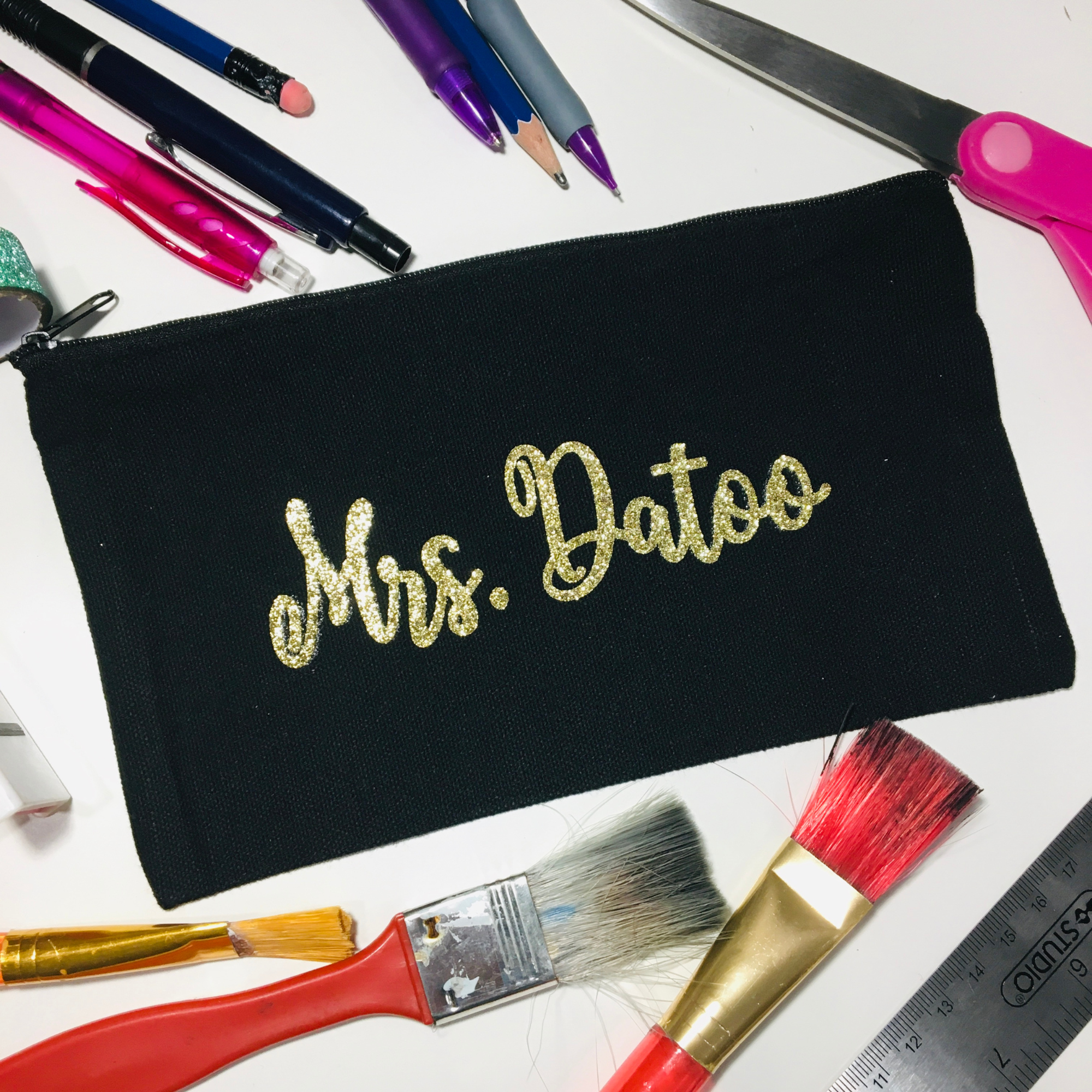 Custom Black Zipper Canvas Pouch, Cute Pencil Case kids, Personalized Name Pencil Case, Custom Kids Pencil Pouch Bag