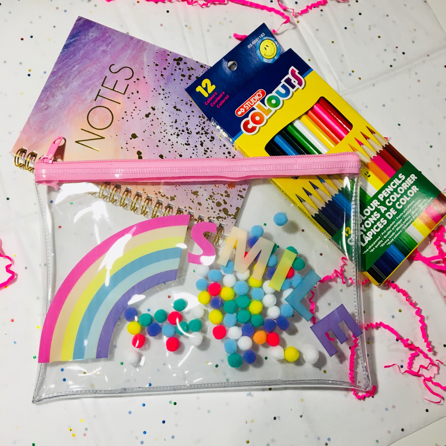 Personalized cat pencil case kids with personalized name notebook and color pencils, Bundle gift for children, Christmas Eve Box Gift