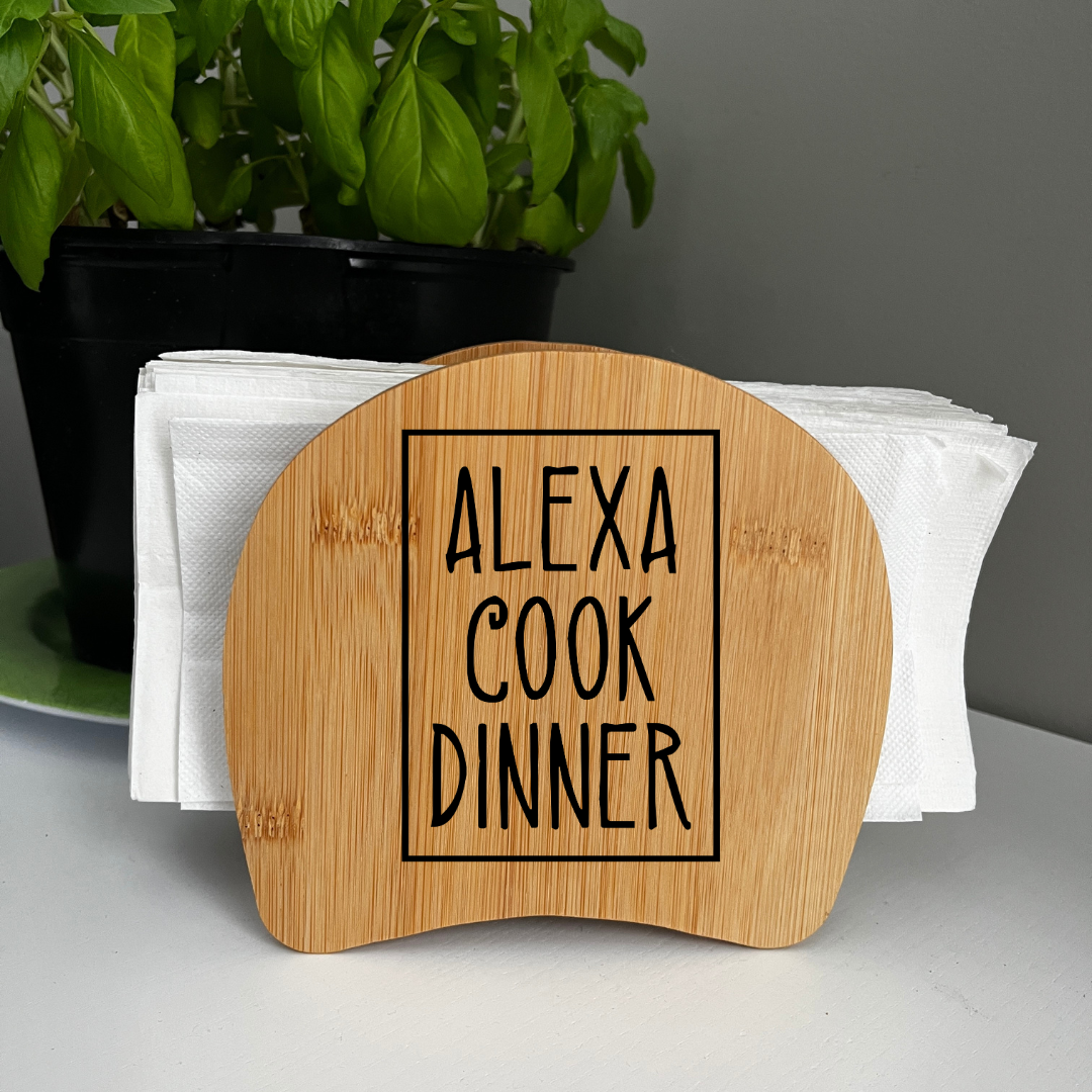 Funny Bamboo Napkin Holder for Mom – Laser-Engraved Wooden Holder for Thanksgiving & Christmas Table Décor