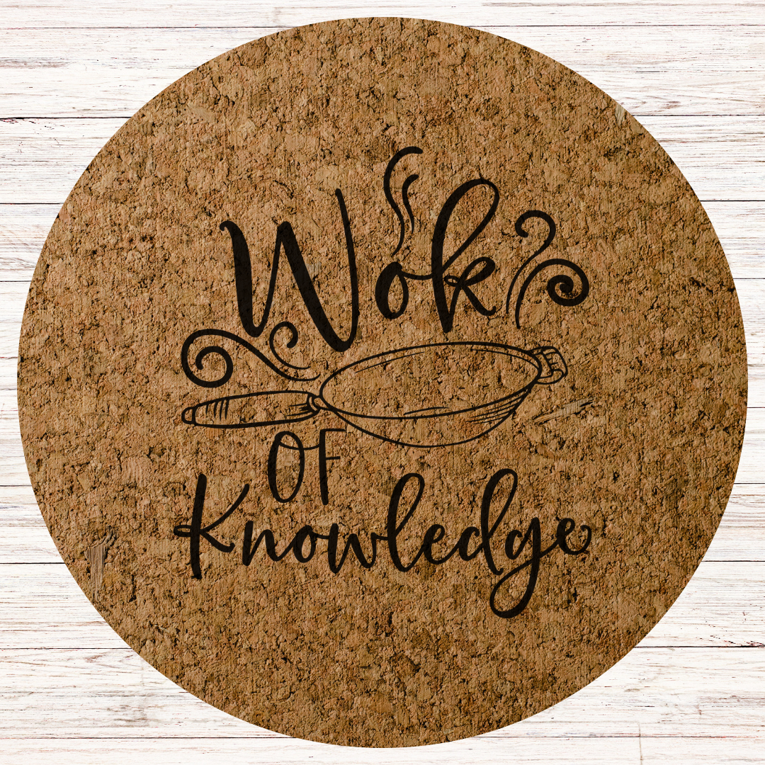 Teacher Engraved Cork Hot Mat Kitchen Gift –  "Wok of Knowledge" Heat-Resistant Trivet for Kitchen & Dining