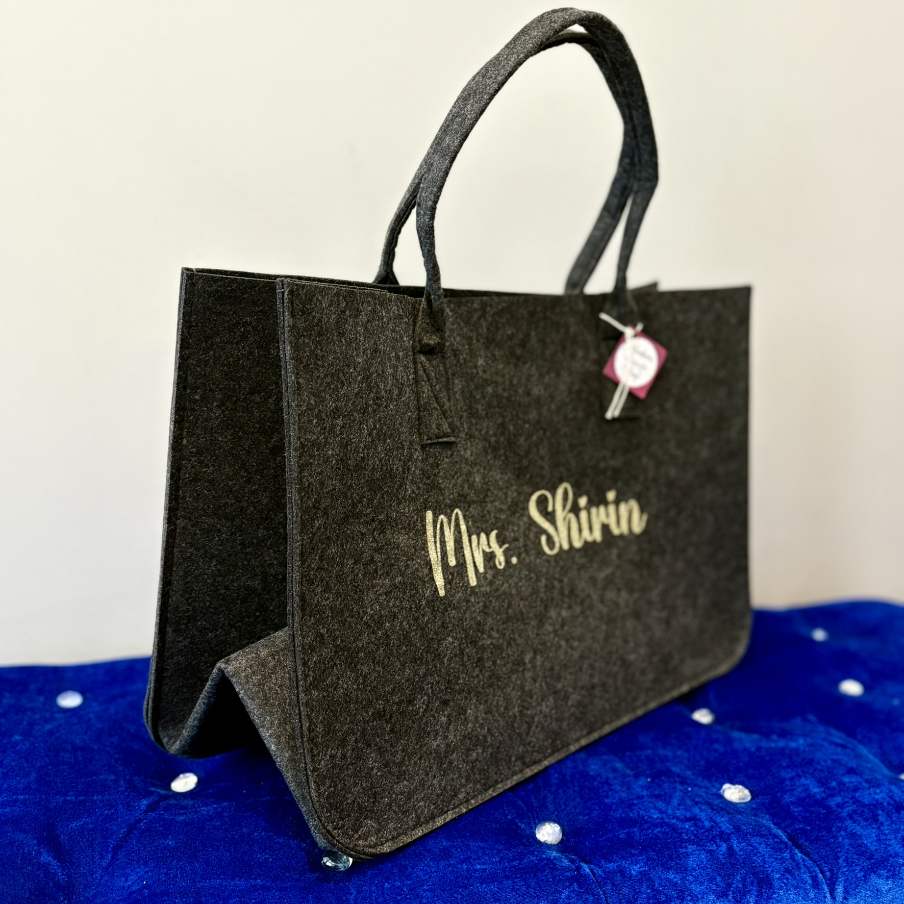 Personalized Large Felt Tote Bag – Heavy Duty Teacher Book Bag with Custom Name