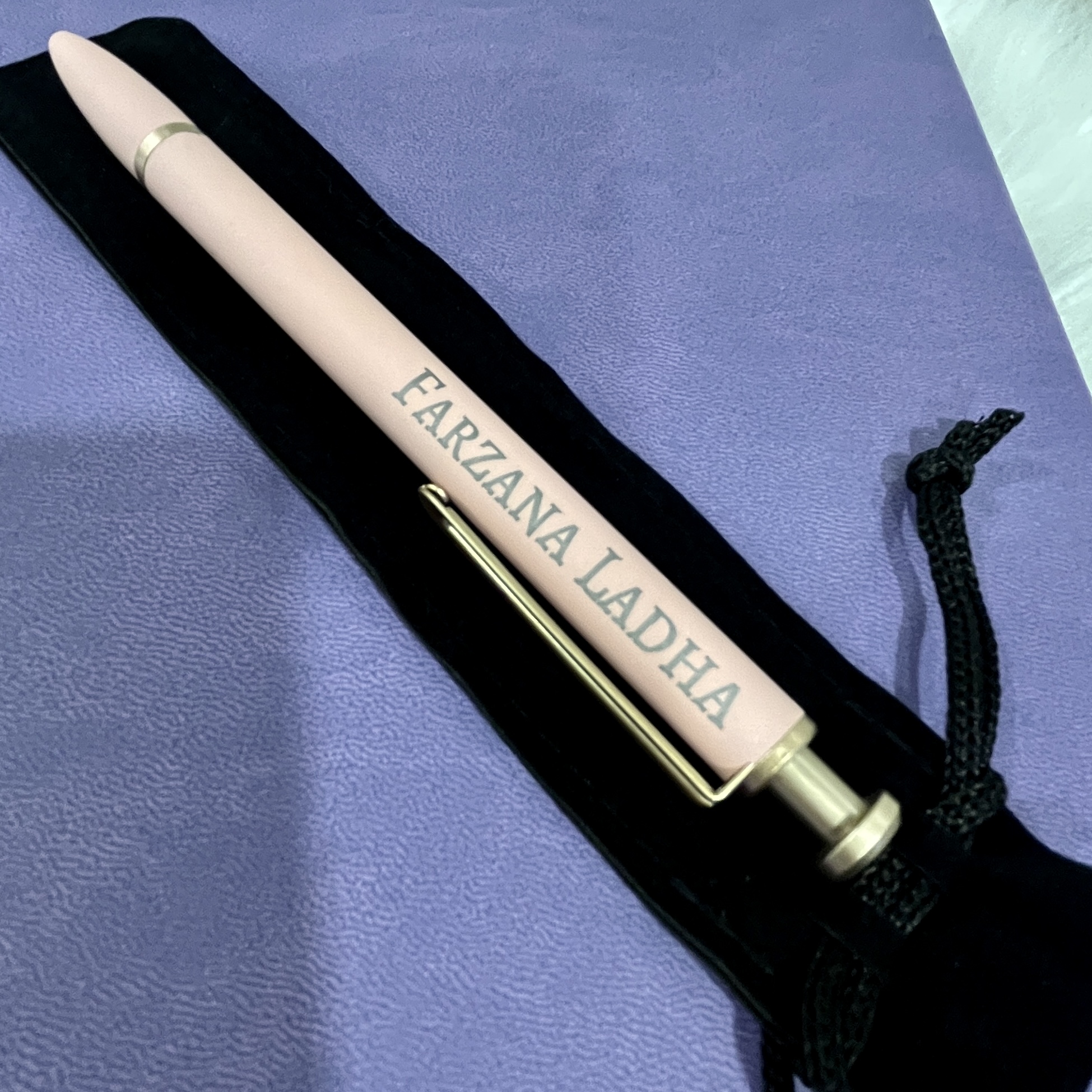Custom Name Engraved Pastel Pen Gifts in Velvet Pouch