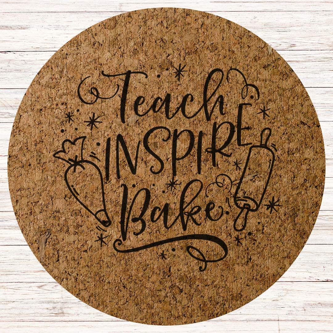 Christmas Teacher Engraved Cork Hot Mat Kitchen Gift –  "Teach Inspire Bake" Heat-Resistant Trivet for Kitchen & Dining