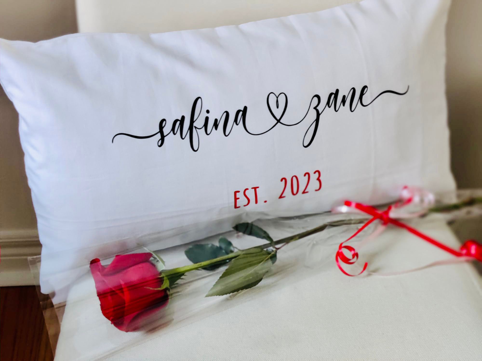 Custom Made New Couple Bed Pillow with Name and Date
