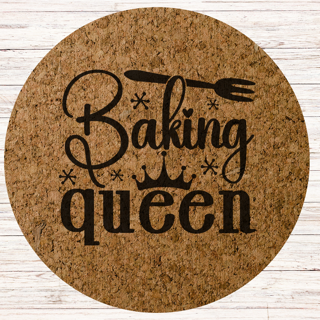 Cute Engraved Cork Hot Mat Kitchen Gift – "Baking Queen"  Heat-Resistant Trivet for Kitchen & Dining