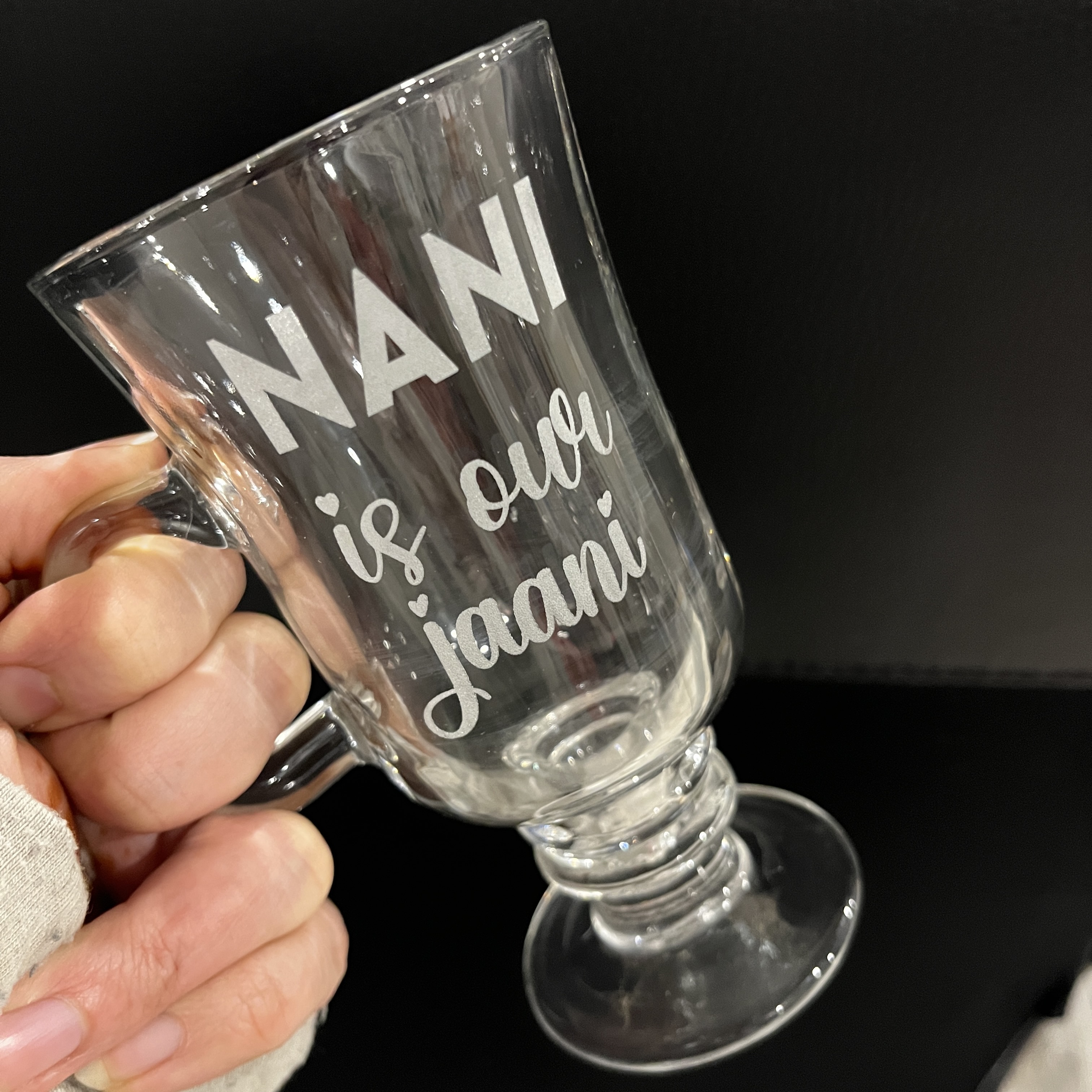 Custom Etched Glass Glassware Mug for Nana or Nani