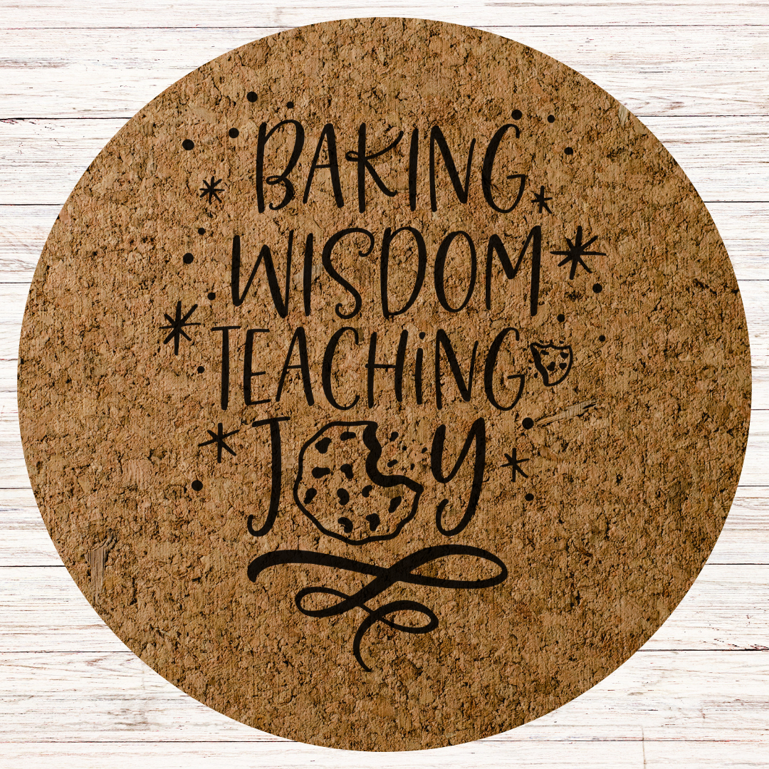 Christmas Teacher Engraved Cork Hot Mat Kitchen Gift –  "Baking Wisdom Teaching Joy" Heat-Resistant Trivet for Kitchen & Dining
