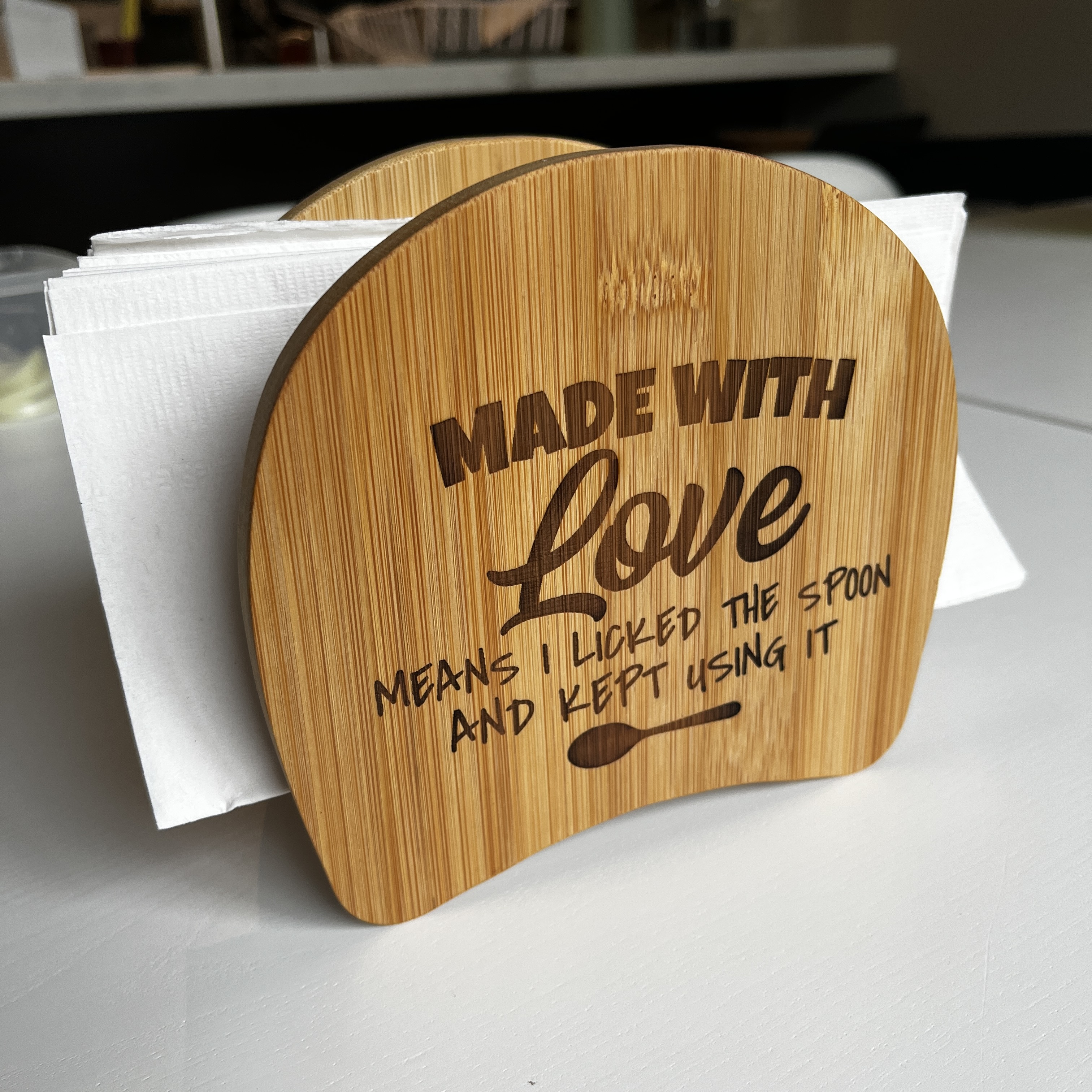 Funny Bamboo Napkin Holder for Mom – Laser-Engraved Wooden Holder for Thanksgiving & Christmas Table Décor