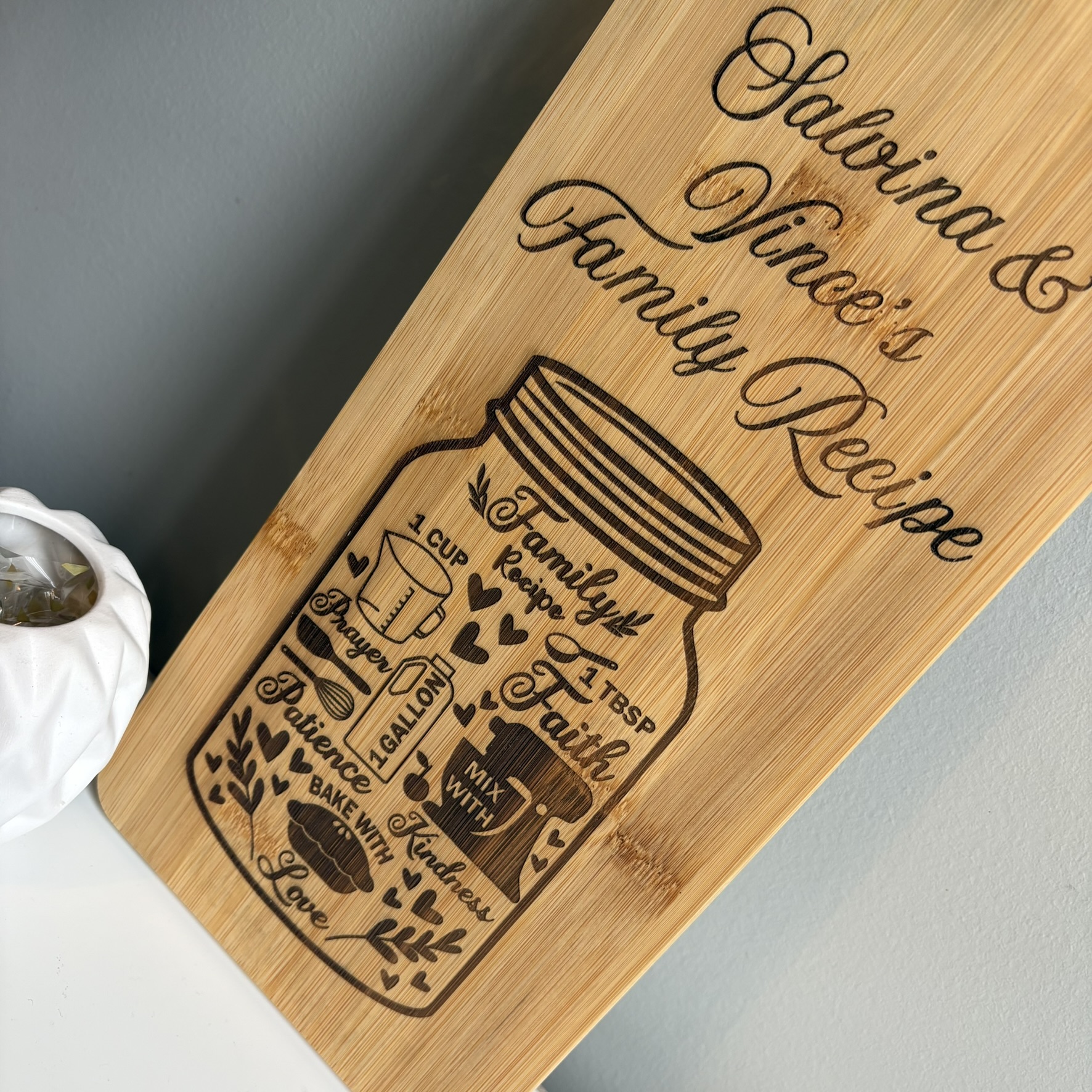 Family Recipe Laser Engraved Charcuterie Serving Board Gift