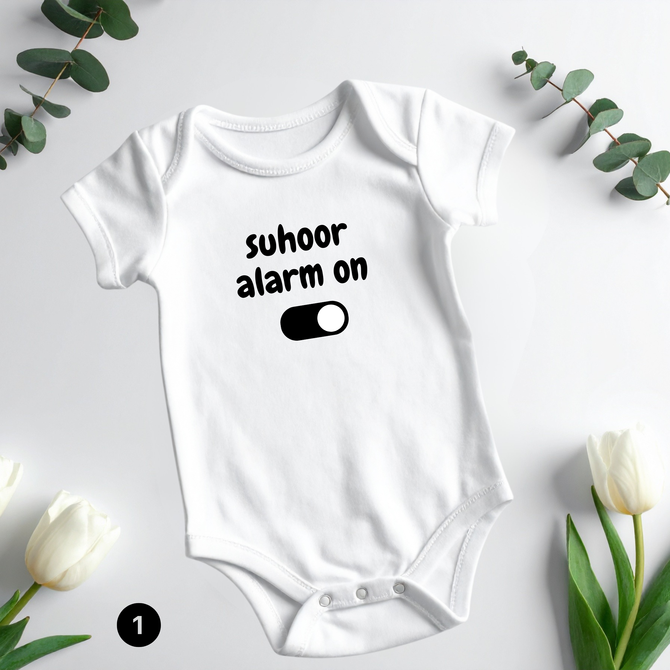 Funny Ramadan Baby Onesie – “Suhoor Alarm On” or “I Wake Up for Suhoor” | Cute Muslim Baby Outfit