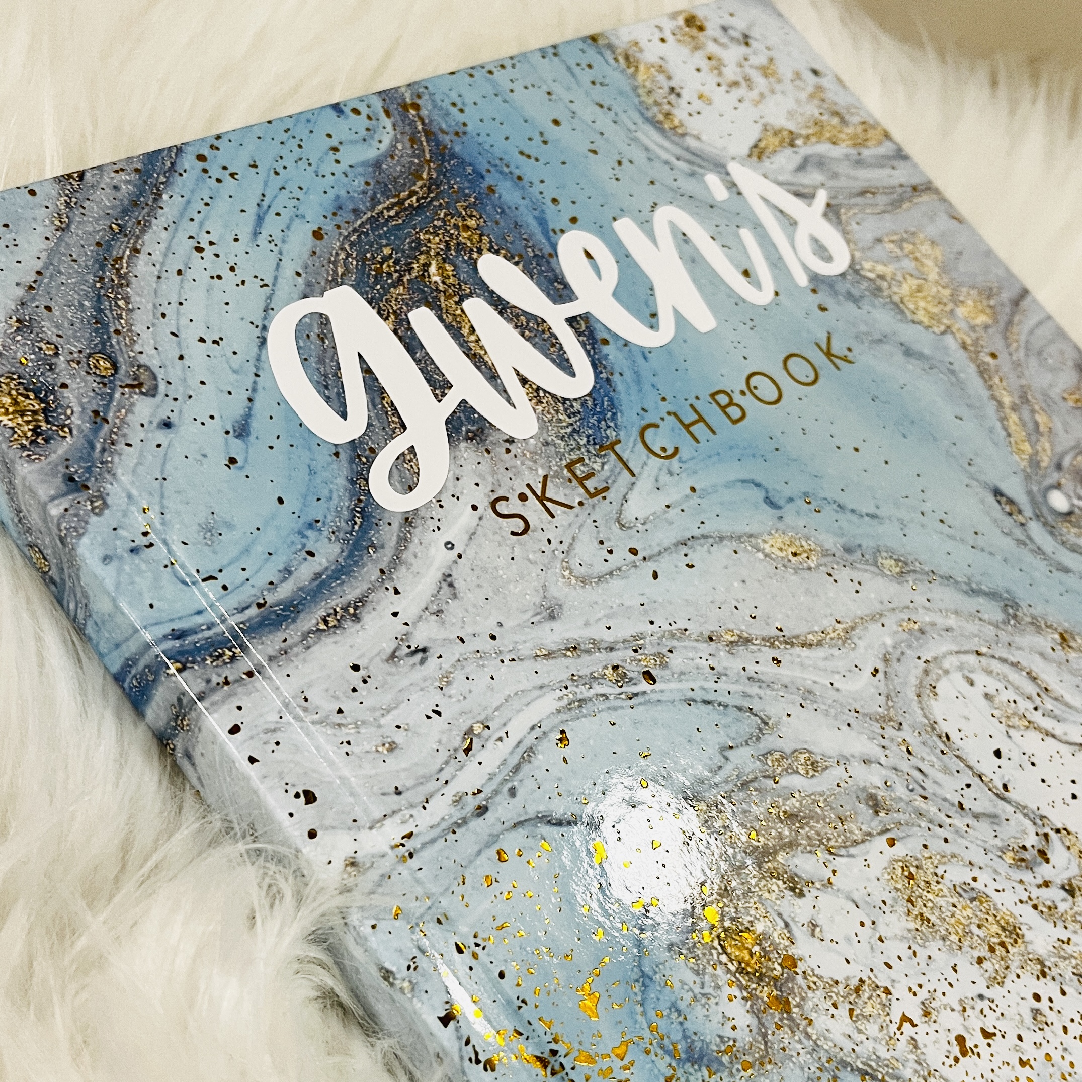 Personalized Blue and Gold Sketchbook, Gold Embossed Drawing Book, Custom Name Vinyl Decal Doodle Book, Personalised Journal Book for her