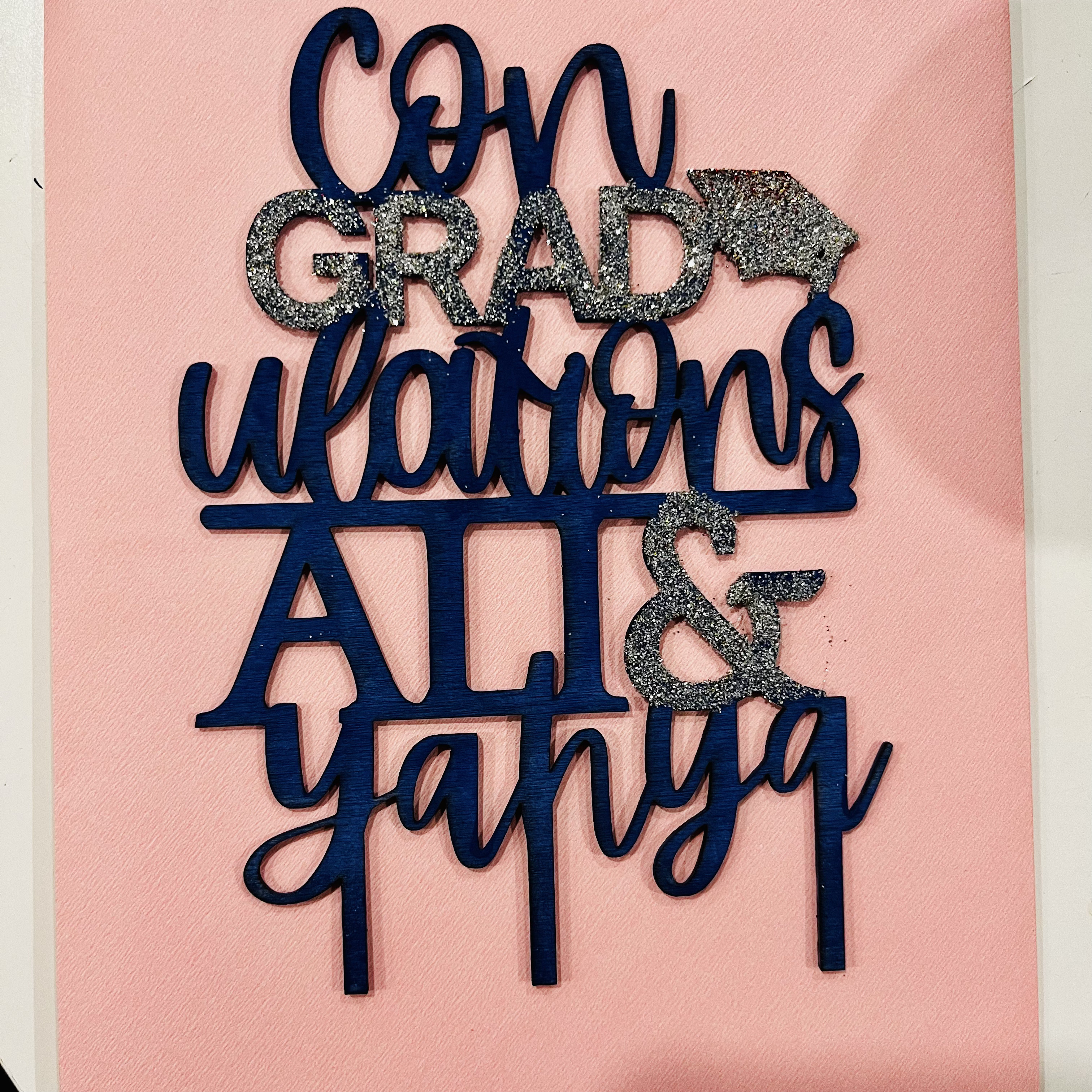 ConGRADulations Graduation Cake Topper with Custom Name | Laser Cut Wooden Party Decoration