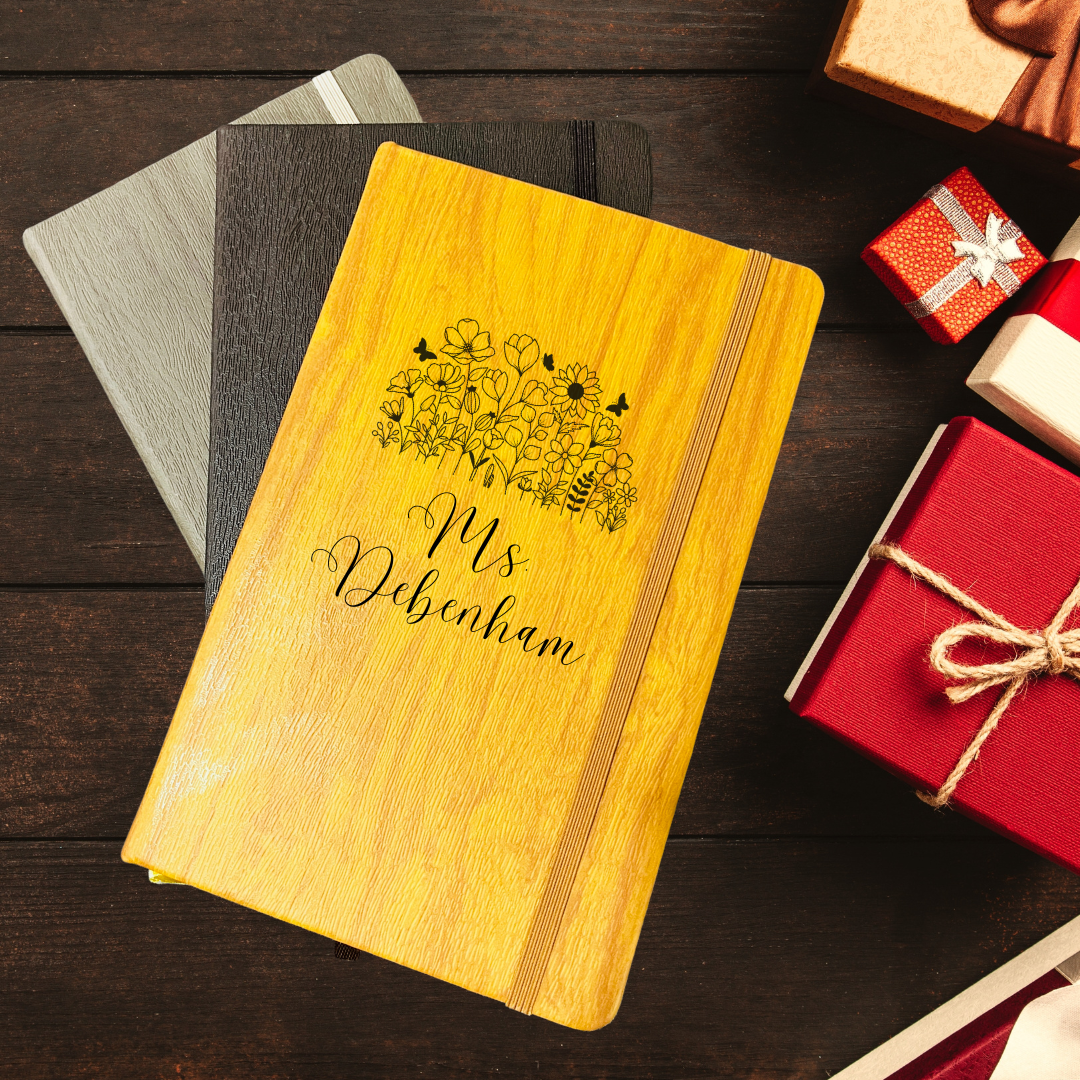 Custom Engraved Teacher Journal Book Gift - Garden of Flowers Theme