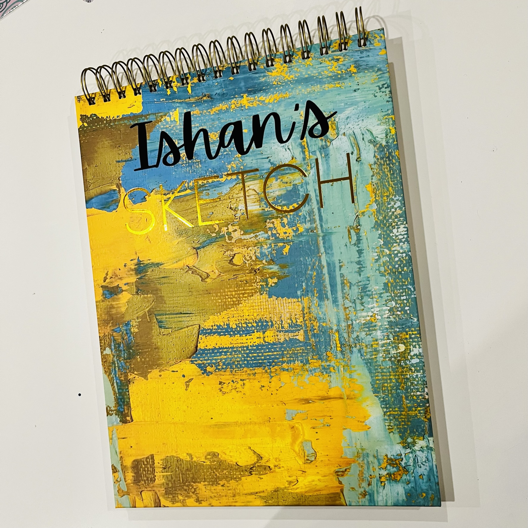 Personalized Gold Embossed Sketchbook Gift for Artist,  Hardcover Sketchbook for Down Syndrome, Custom Spiral Bound Drawing book Gift her