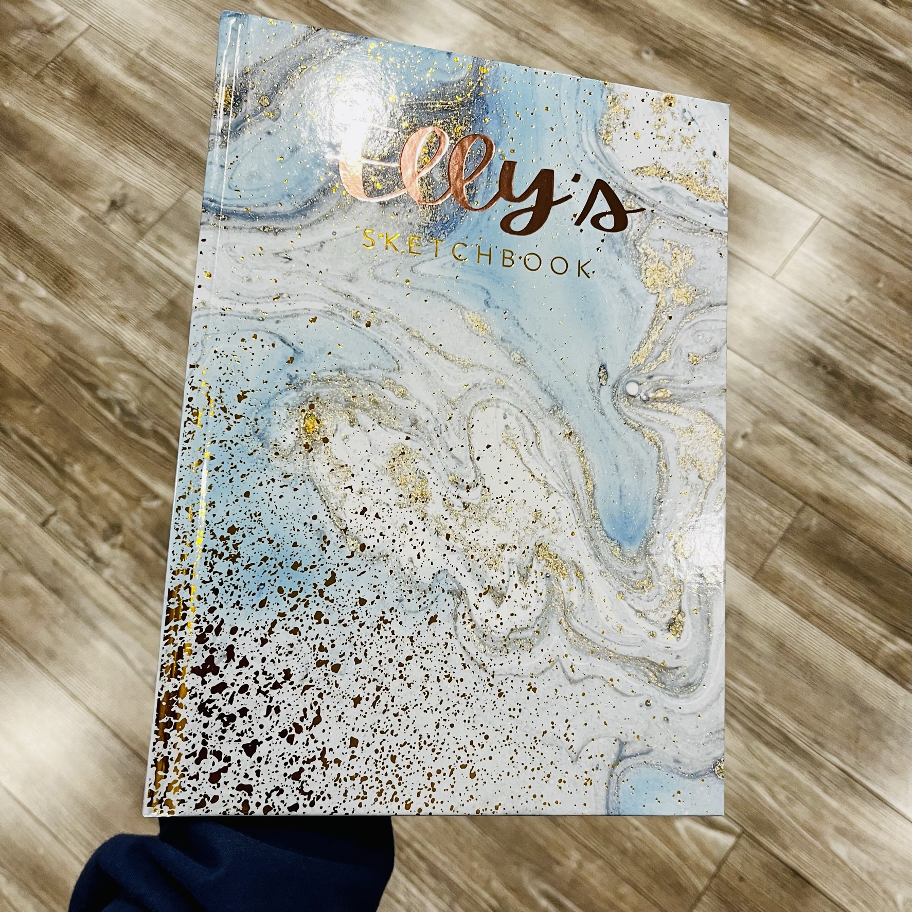 Personalized Blue and Gold Sketchbook, Gold Embossed Drawing Book, Custom Name Vinyl Decal Doodle Book, Personalised Journal Book for her