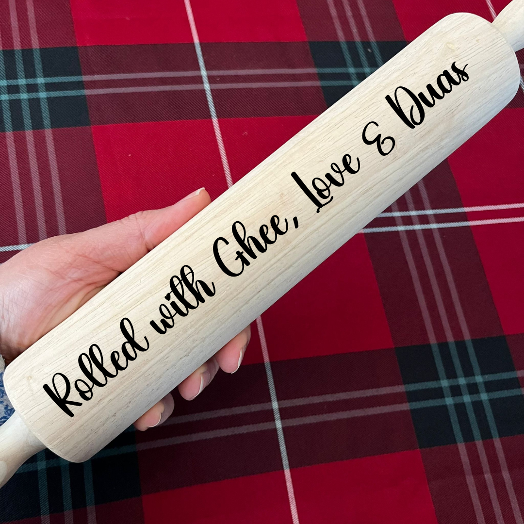 Rolled with Ghee Love and Duas Engraved Holiday Rolling Pin, Ramadan and Eid Baker Gift