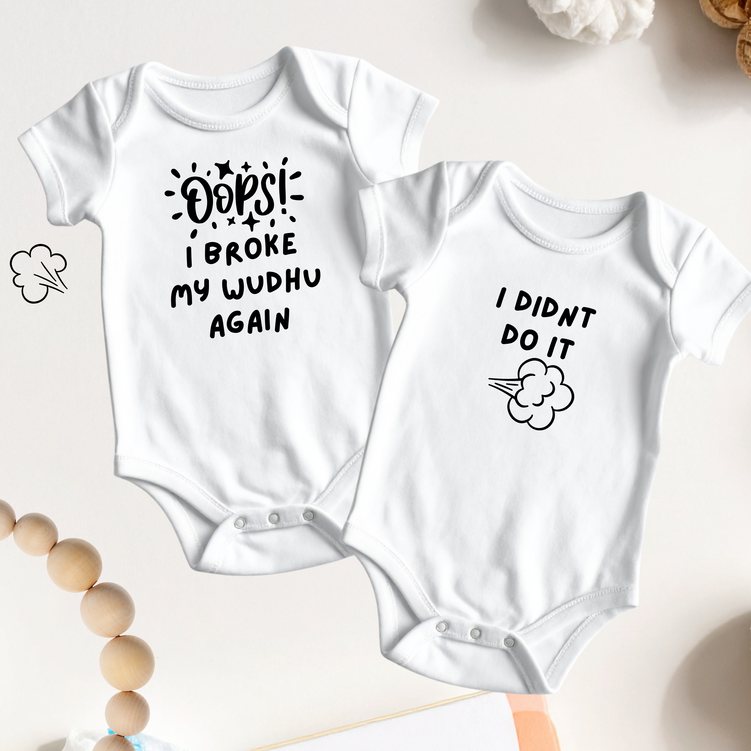 Funny Muslim Baby Onesie – “Oops I Broke My Wudhu” or “I Didn’t Do It” | Cute Islamic Baby Gift