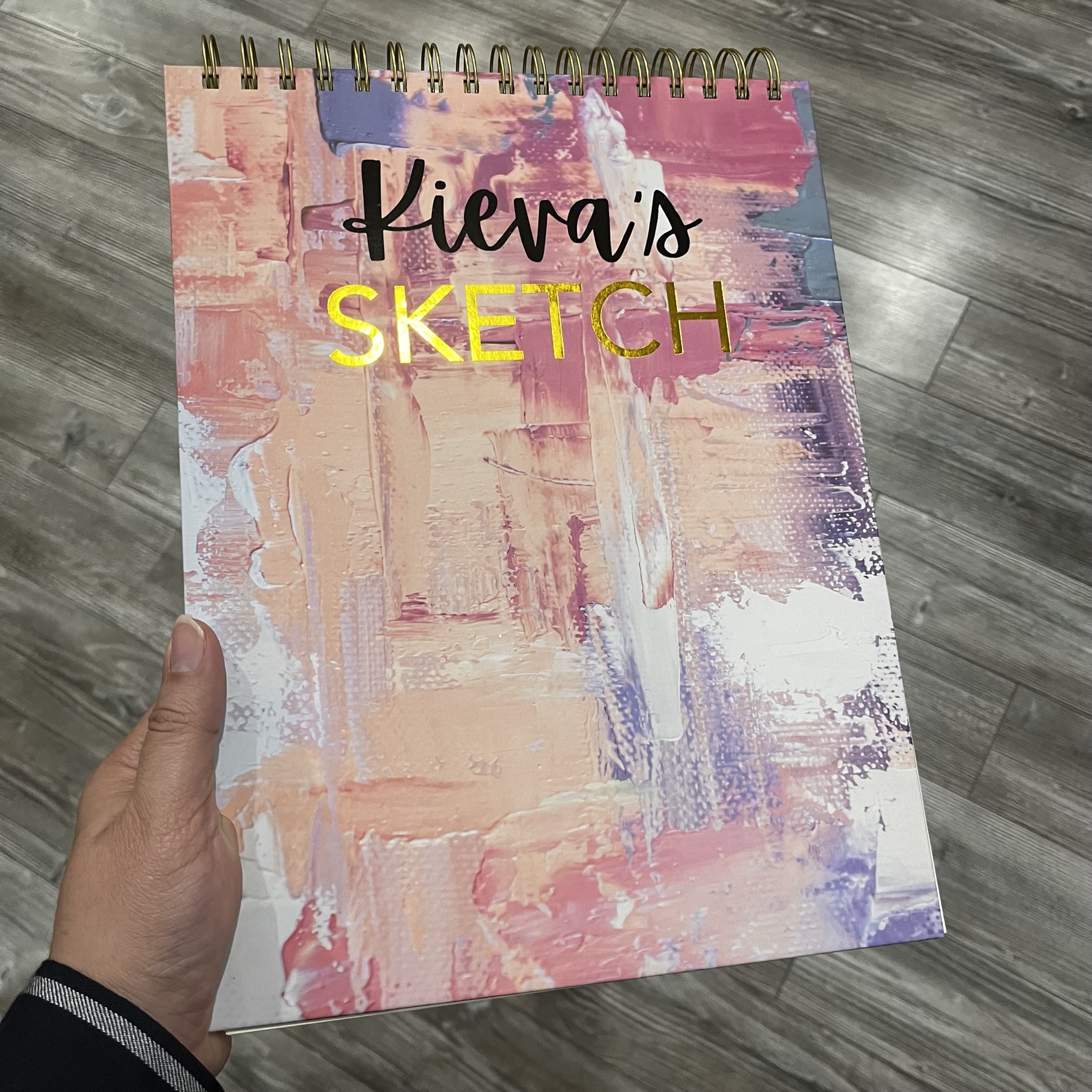 Personalized Gold Embossed Sketchbook Gift for Artist,  Hardcover Sketchbook for Down Syndrome, Custom Spiral Bound Drawing book Gift her