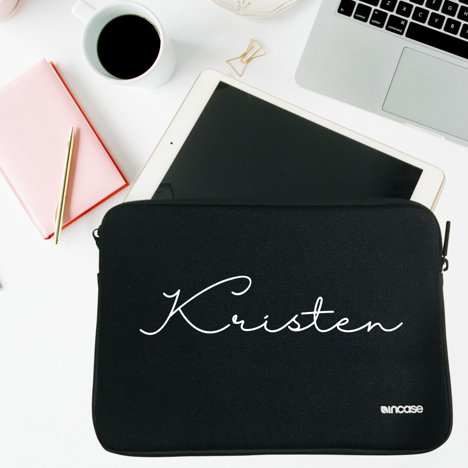 Personalized 12.5" Black Zippered Ipad case with plush lining, Custom Ipad Pro Case, Black Ipad Air Case, Laptop Protective Case Gift