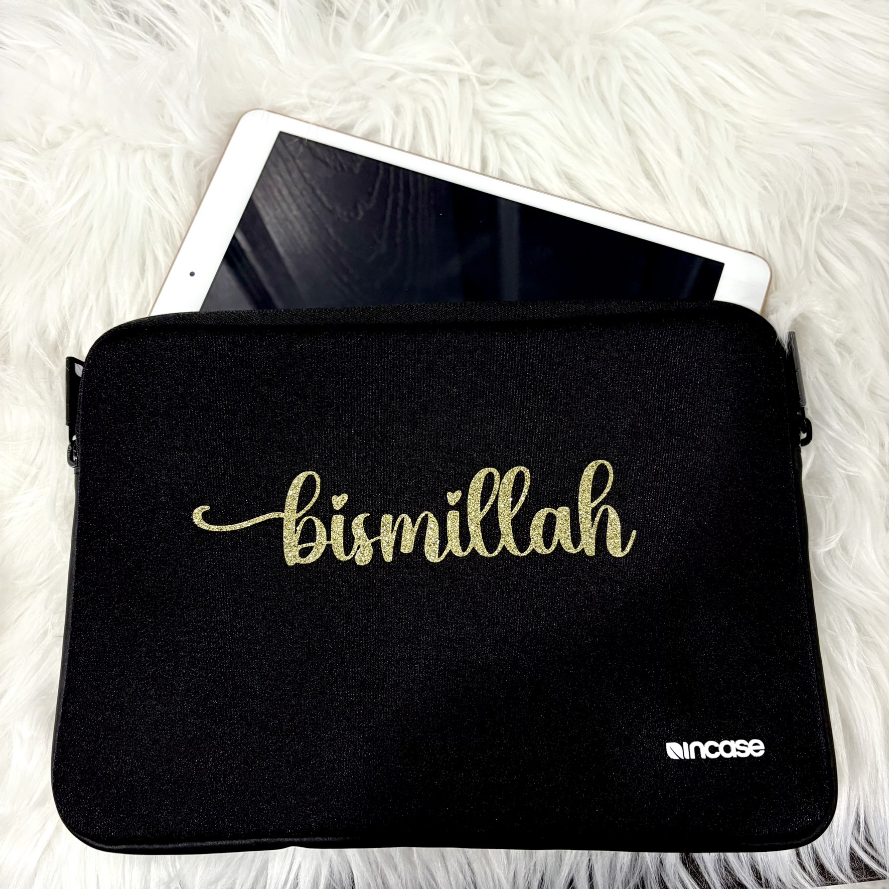 Personalized 12.5" Black Zippered Ipad case with plush lining, Custom Ipad Pro Case, Black Ipad Air Case, Laptop Protective Case Gift