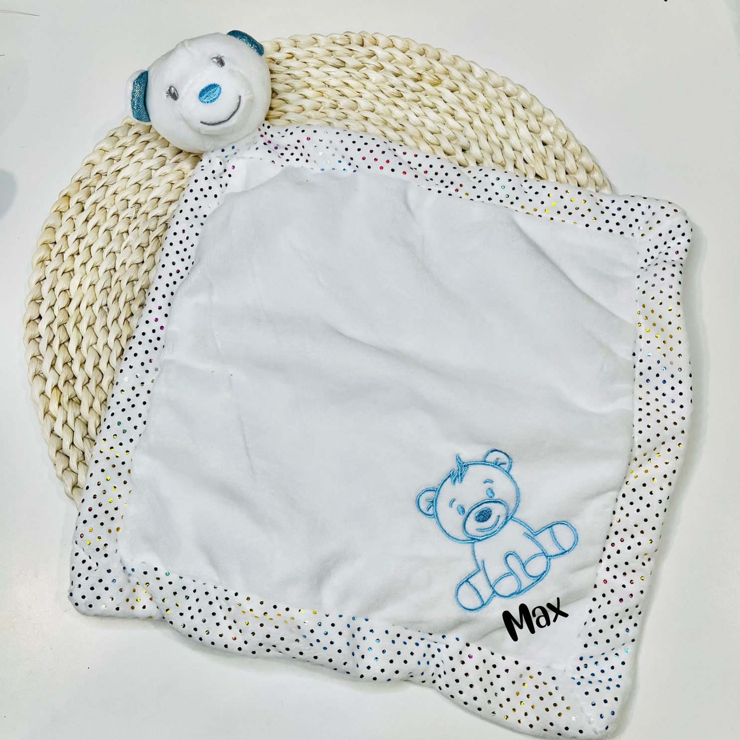 Personalized Blue Minky Baby Comforter | Custom Name Security Blanket for Newborns