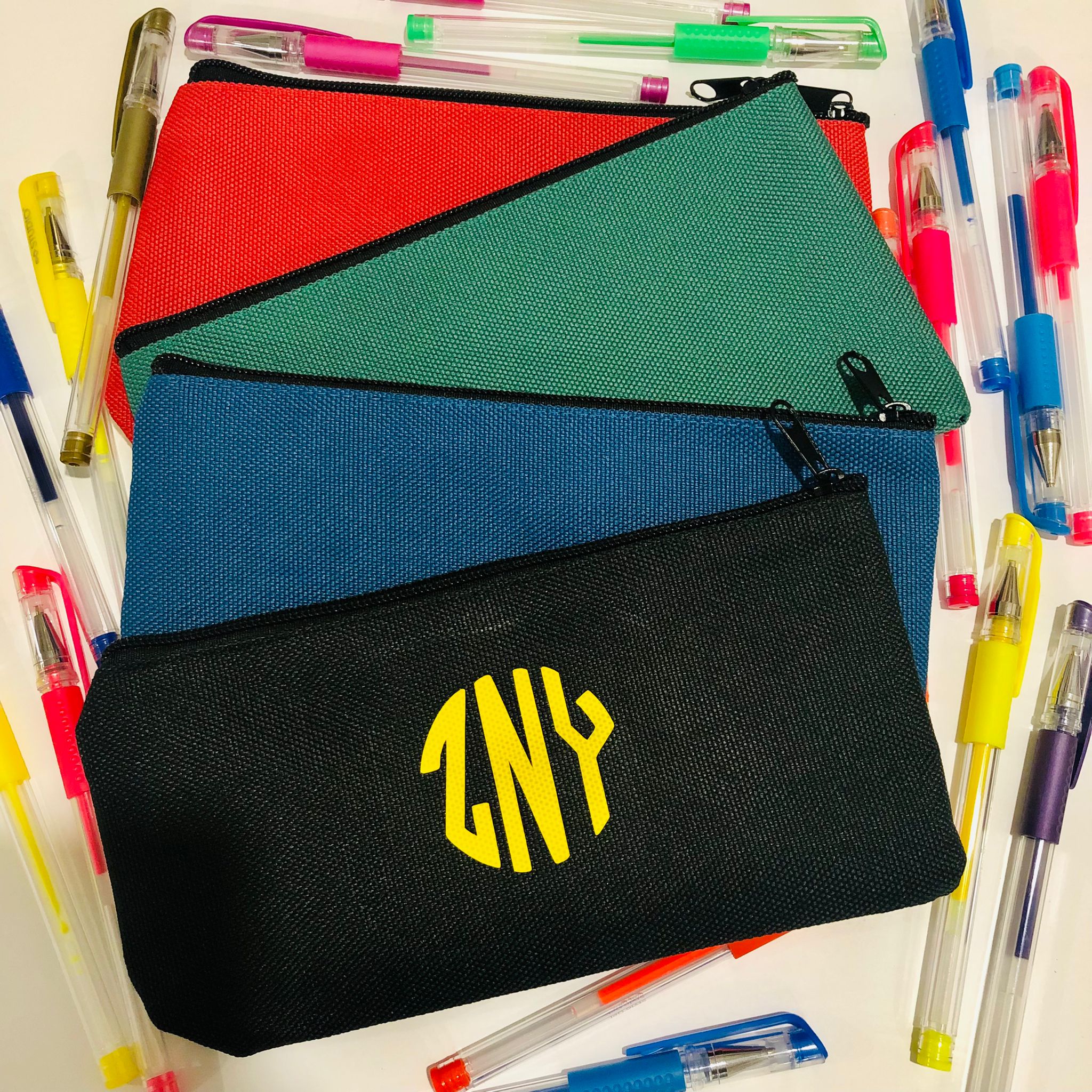 Custom Kids Pencil Case, Pencil Pouch, Custom Canvas Pouch Bag, Color Pencils Case, Black Blue Green Red School Pencil Case