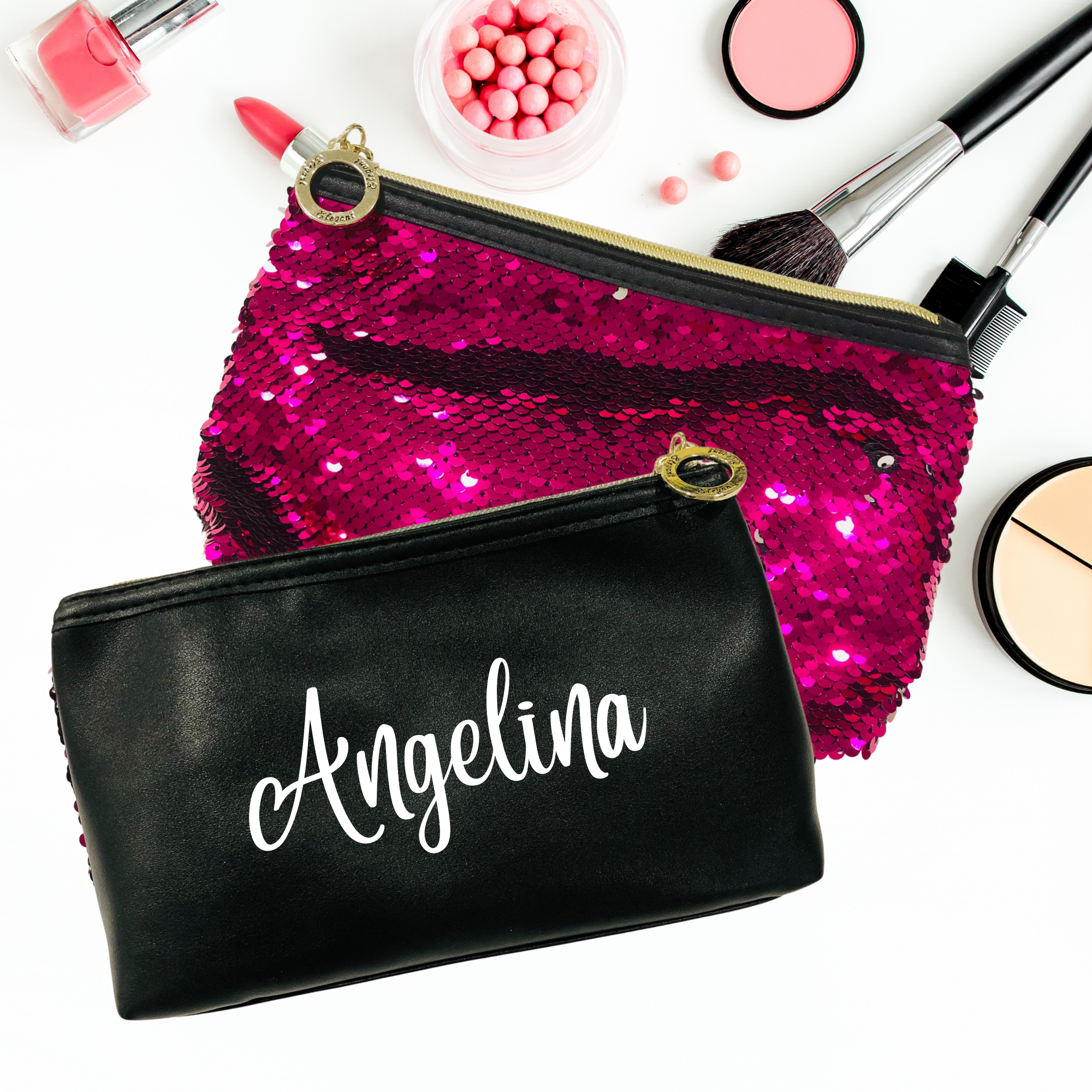 Personalised Cosmetic zipper bag Personalized Makeup Bag, Bridesmaid Custom Purple Sequin Pouch for Friend, Birthday Valentines Gift for her