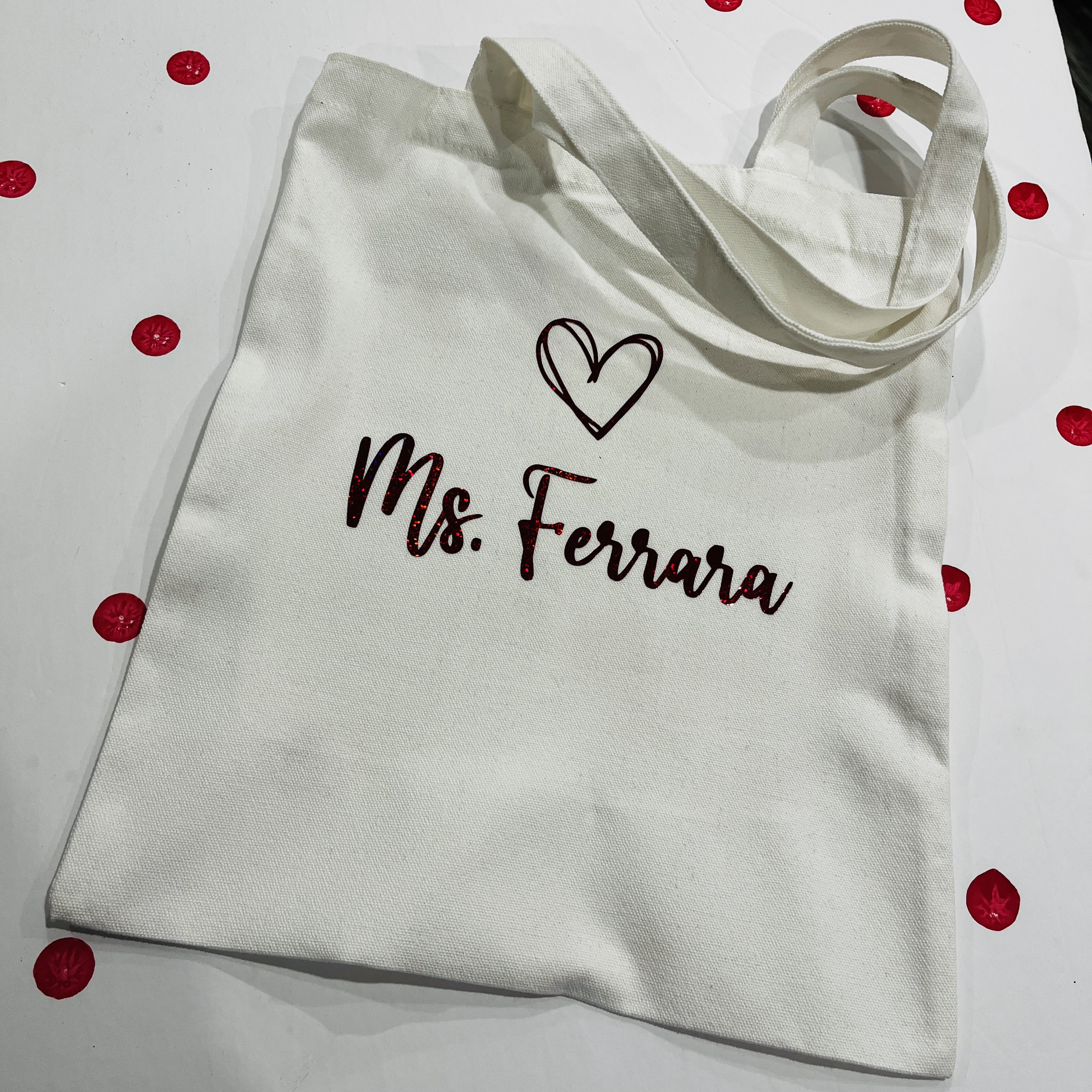 Personalized Teacher Tote Bag – Custom Name Cotton Canvas Reusable Bag