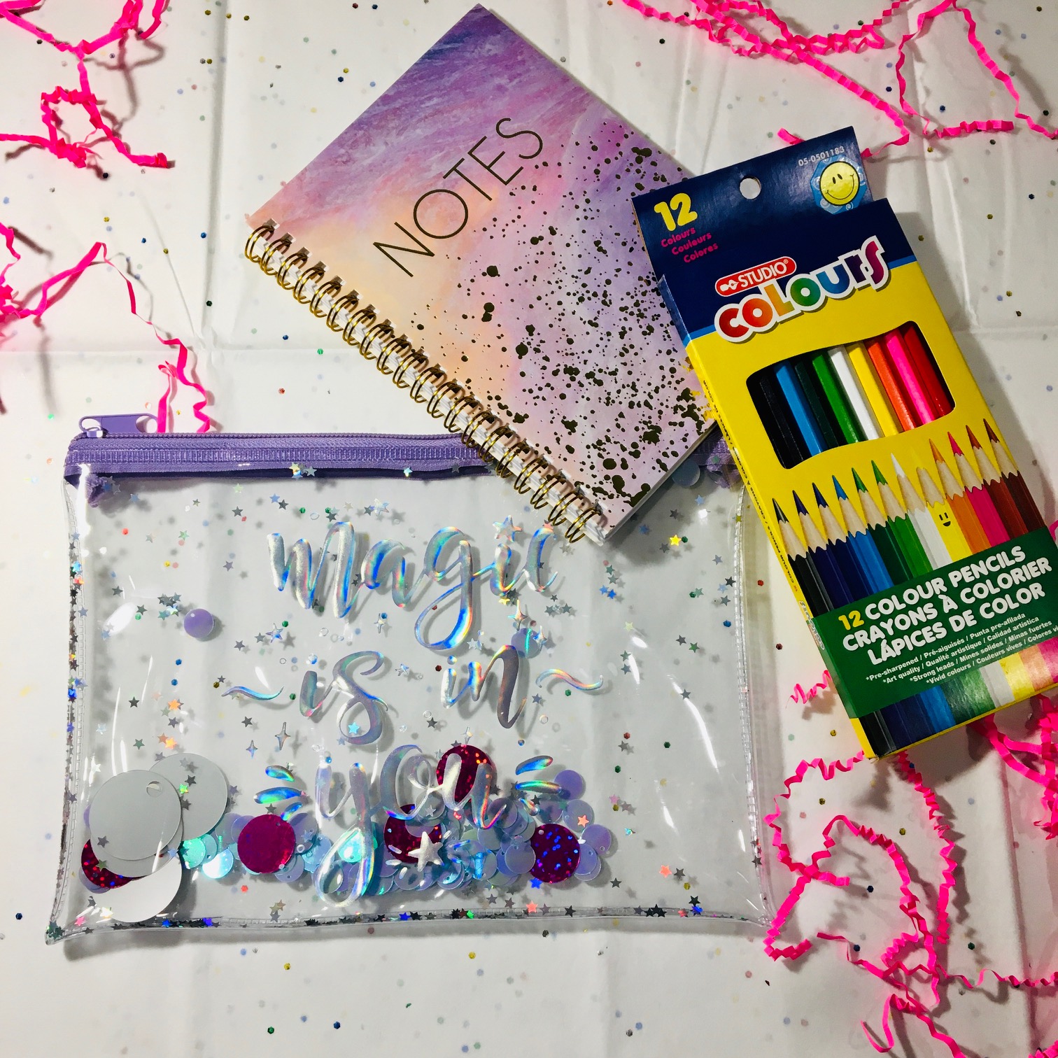 Personalized cat pencil case kids with personalized name notebook and color pencils, Bundle gift for children, Christmas Eve Box Gift