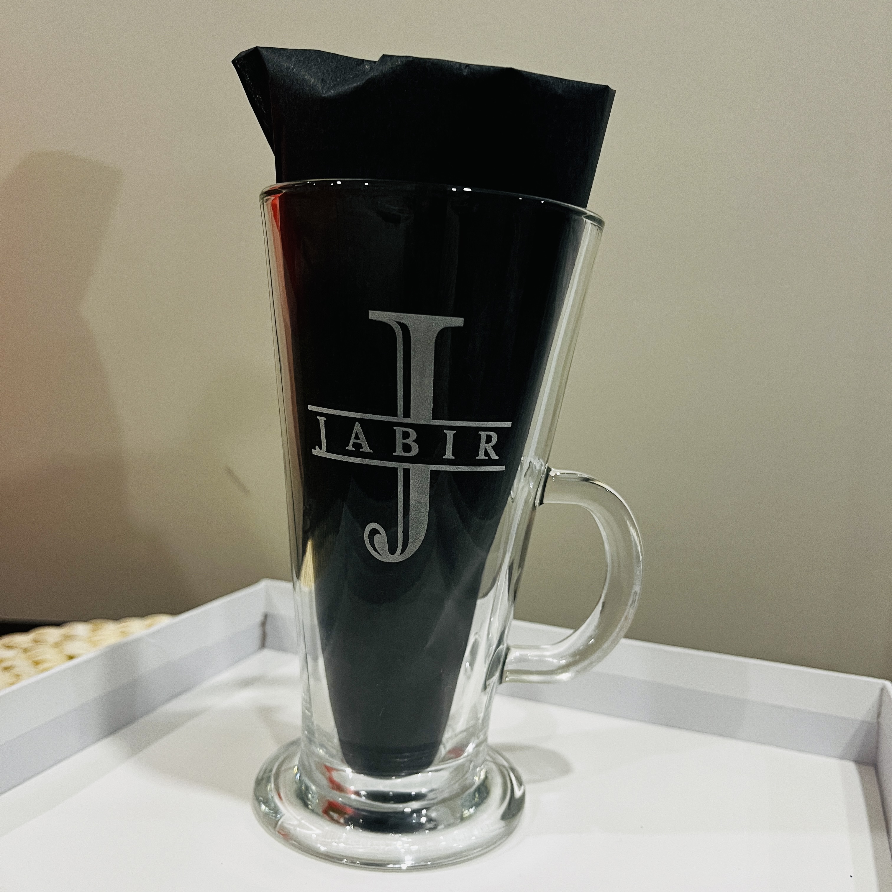 Custom Monogram Etched Latte Glass Mugs for Couple