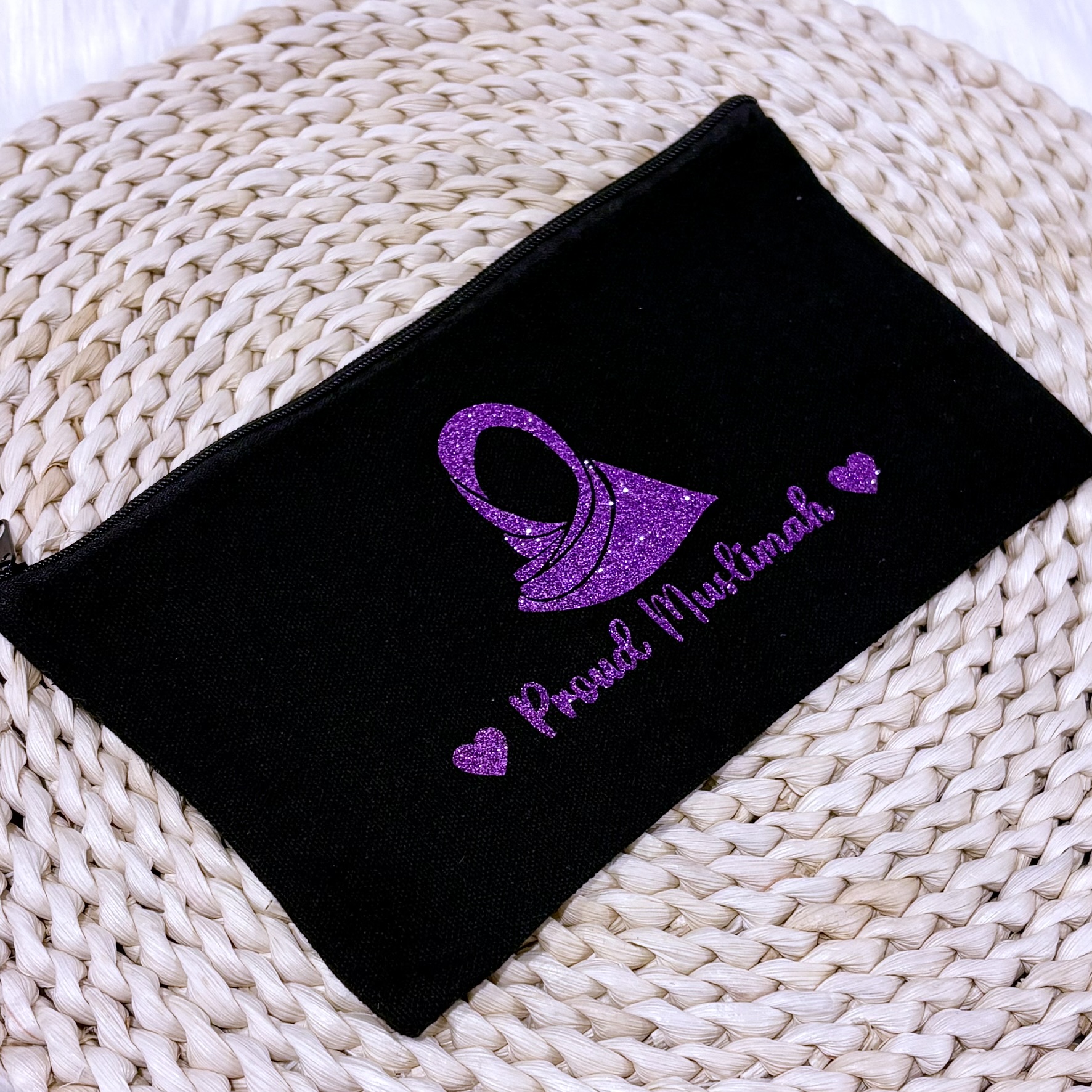 Proud Muslimah black zipper pouch