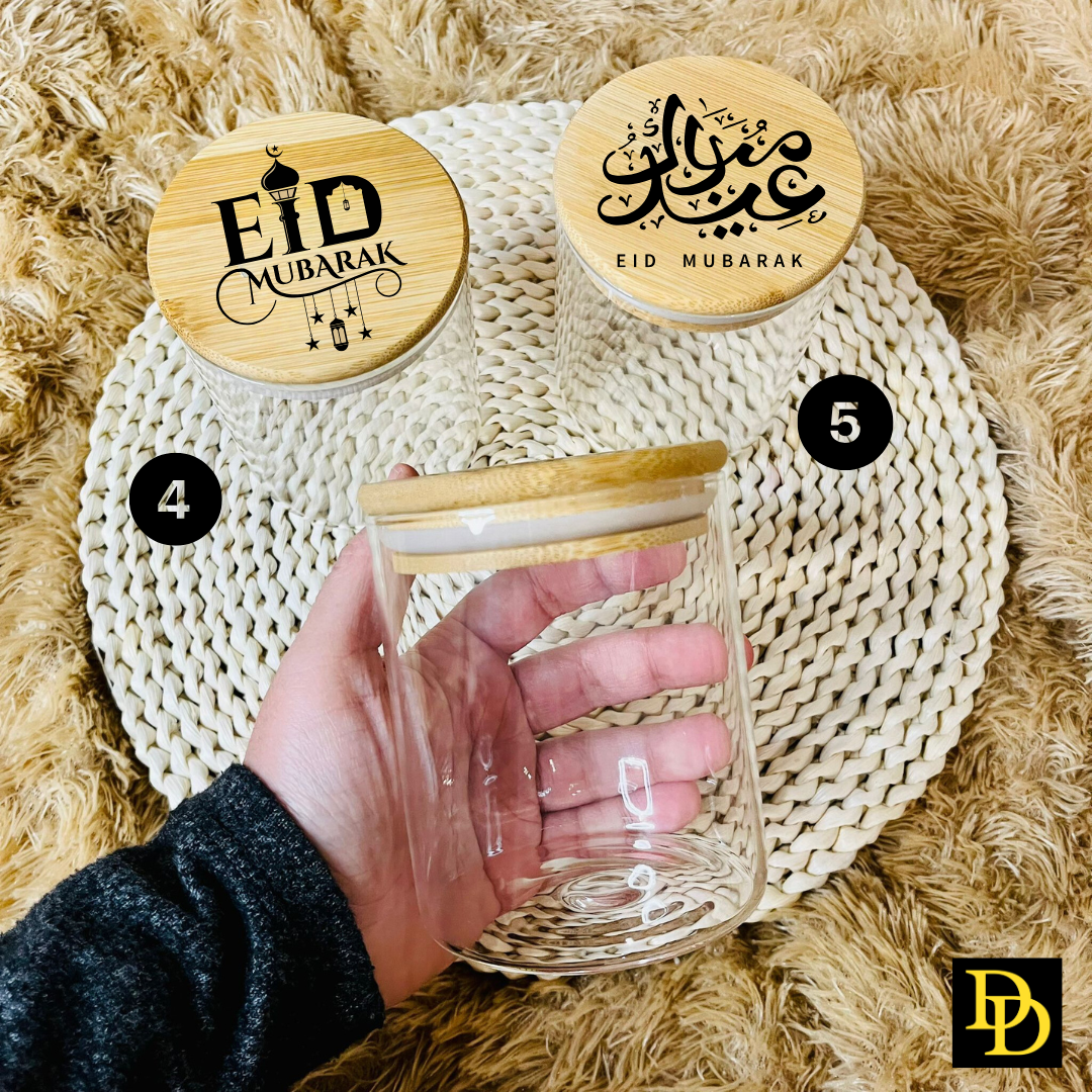 Eid Mubarak Engraved Wooden Jar, Eidi Treat Jar, Eid Gift, Eid Ghadeer Zehra Adha Fitr