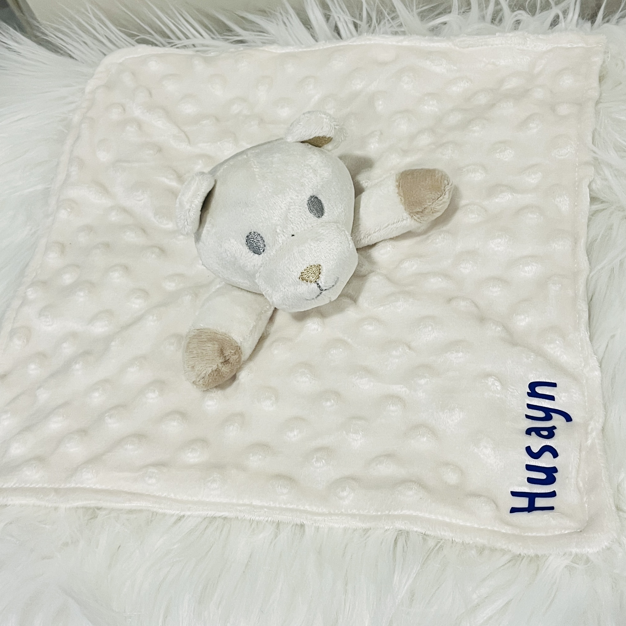 Personalized Beige Minky Baby Comforter | Custom Name Security Blanket for Newborns