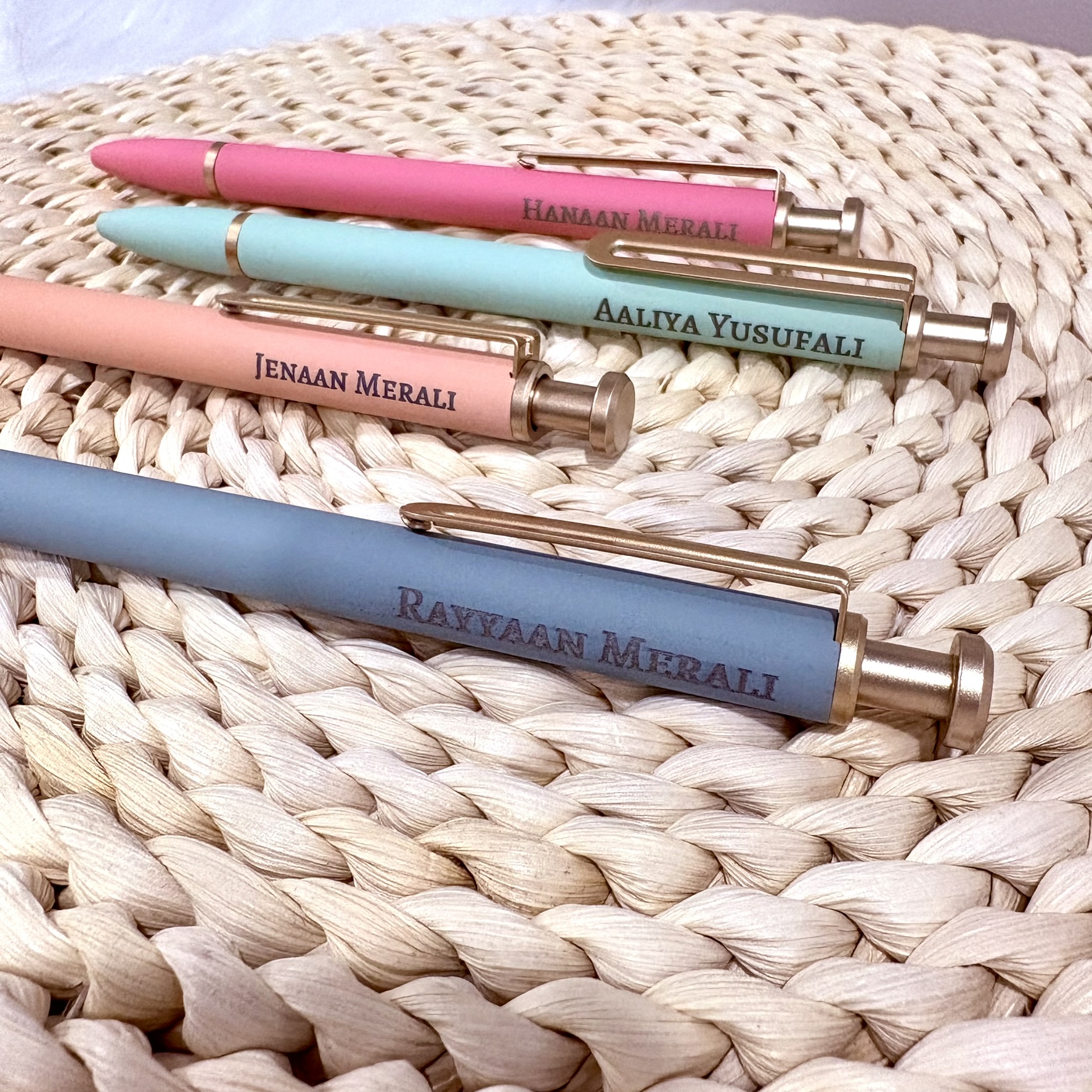 Custom Name Engraved Pastel Pen Gifts in Velvet Pouch