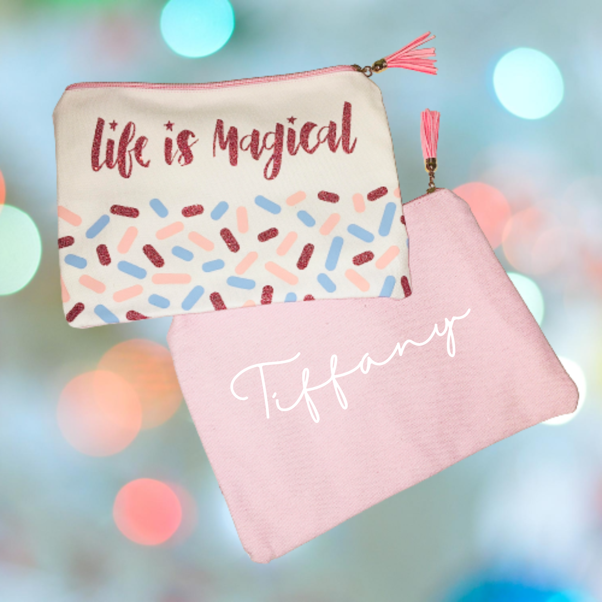 Custom Glitter Zipper Canvas Pouch, Cute Pencil Case kids, Personalized Name Girls Mermaid Pencil Case, Magical Custom Kids Pencil Pouch Bag