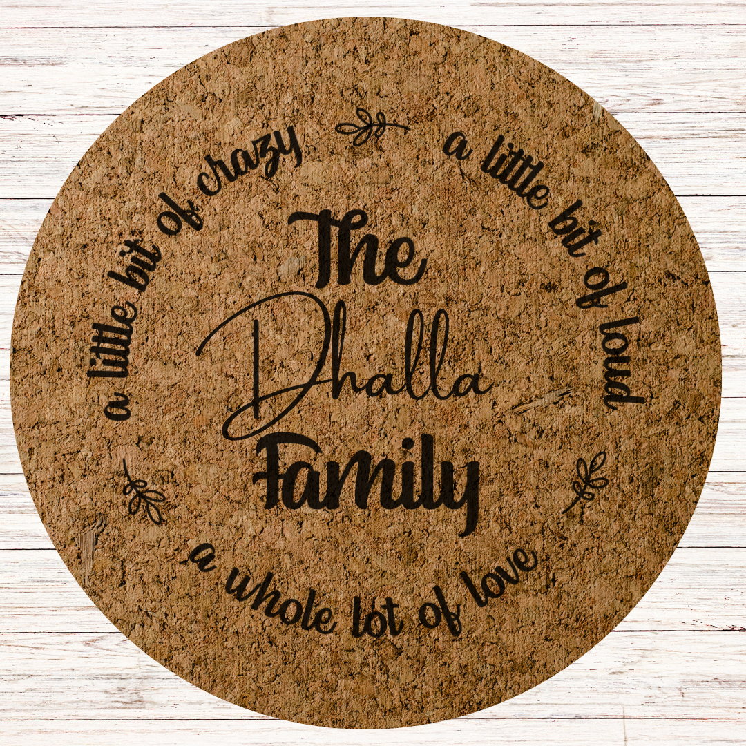 Family Name Engraved Cork Hot Mat Housewarming Kitchen Gift – Heat-Resistant Trivet for Kitchen & Dining