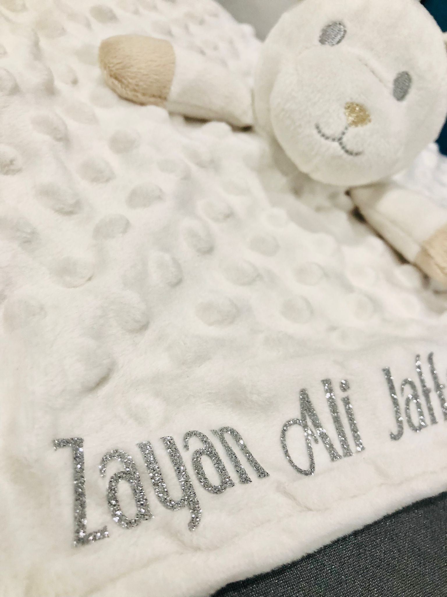 Personalized Beige Minky Baby Comforter | Custom Name Security Blanket for Newborns