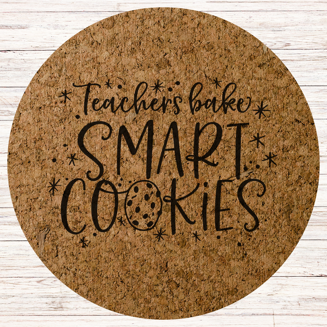 Christmas Teacher Engraved Cork Hot Mat Kitchen Gift – "Teachers bake Smart Cookies" Heat-Resistant Trivet for Kitchen & Dining