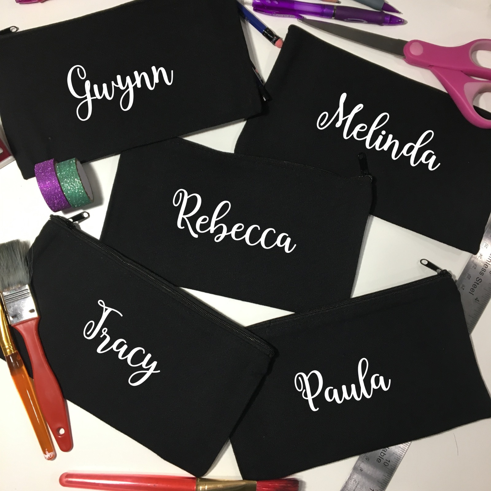 Custom Black Zipper Canvas Pouch, Cute Pencil Case kids, Personalized Name Pencil Case, Custom Kids Pencil Pouch Bag